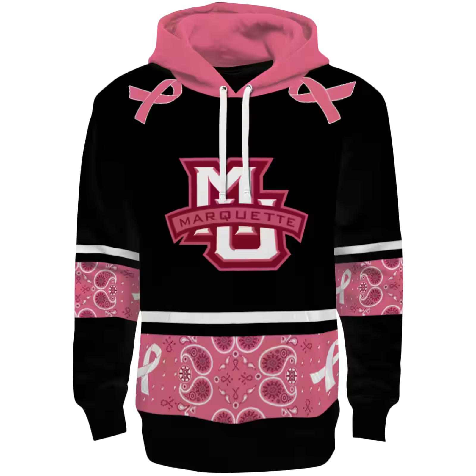 Marquette Golden Eagles Awareness Ribbon Black Pink Hoodie