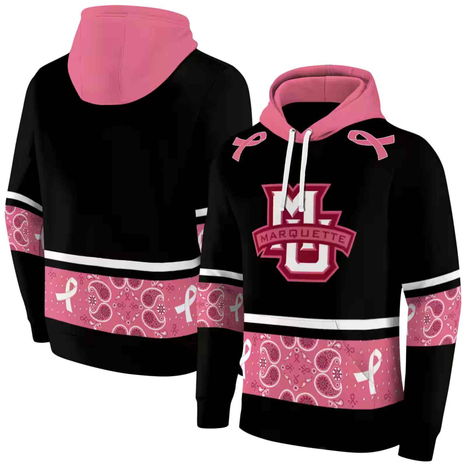 marquette golden eagles awareness ribbon black pink hoodie fashion forward