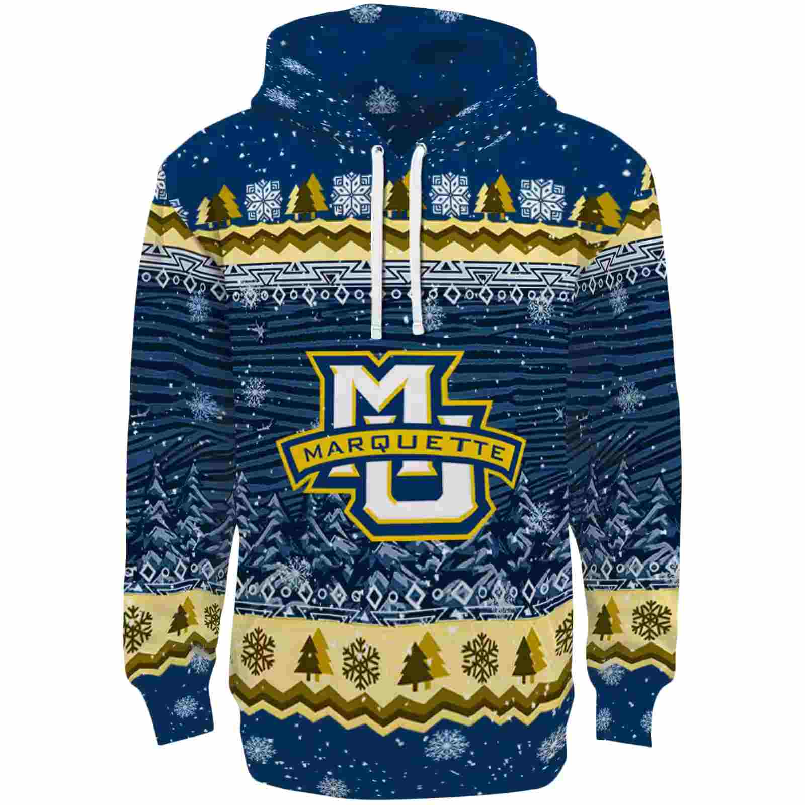 Marquette Golden Eagles Christmas Trees Blue Hoodie