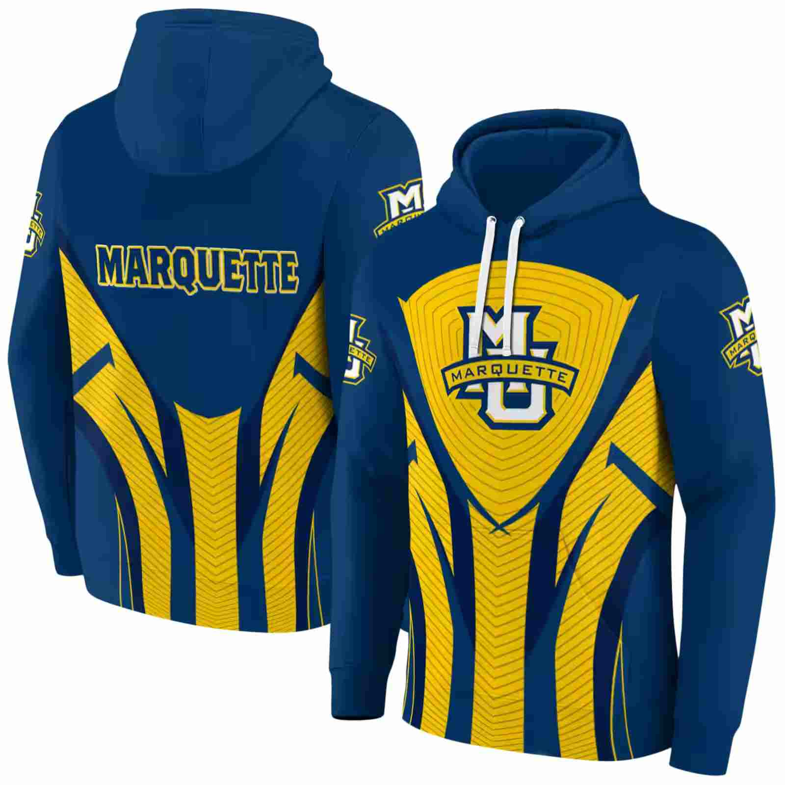 marquette golden eagles concentric lines blue black hoodie fashion forward