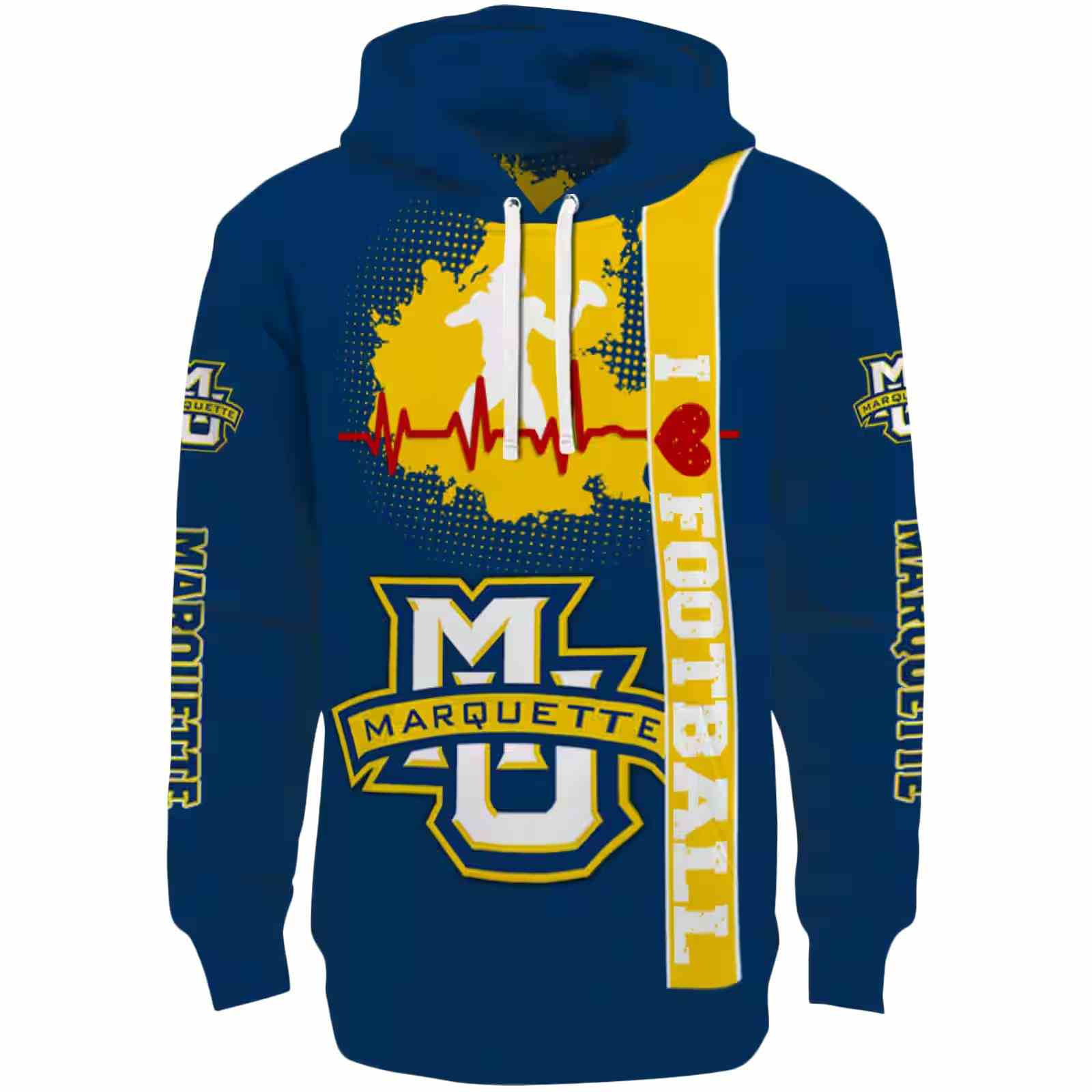 Marquette Golden Eagles Football Heartbeat Blue Hoodie