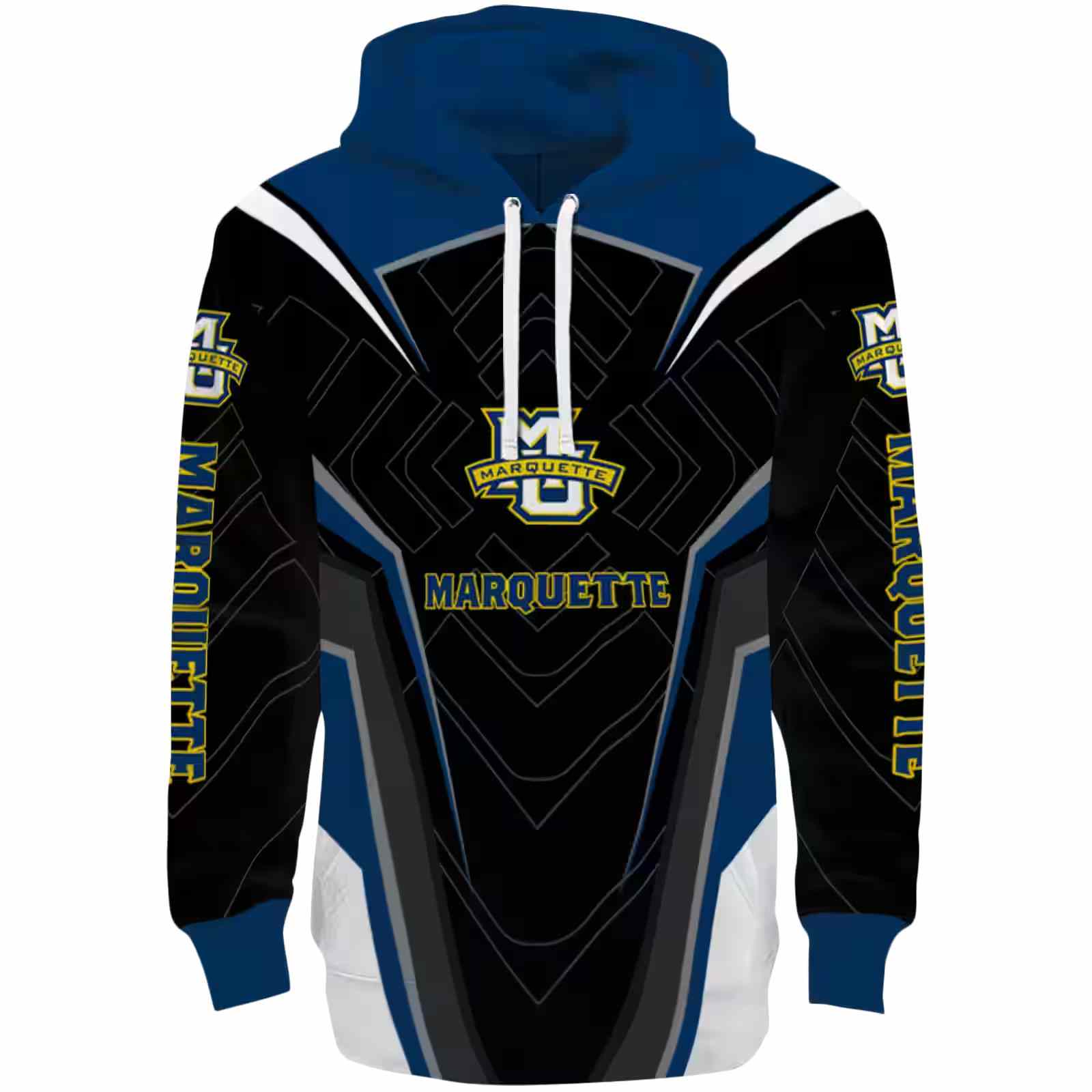 Marquette Golden Eagles Futuristic Pattern Blue Black Hoodie