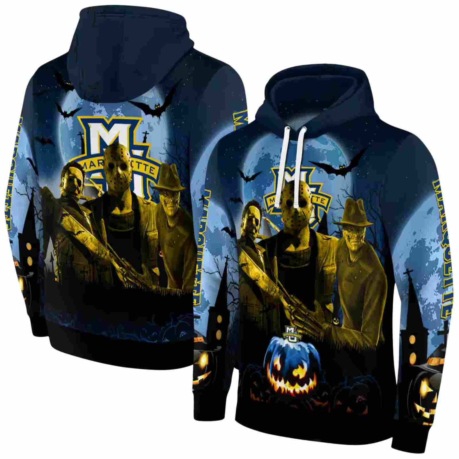 marquette golden eagles halloween vibes blue black hoodie fashion forward