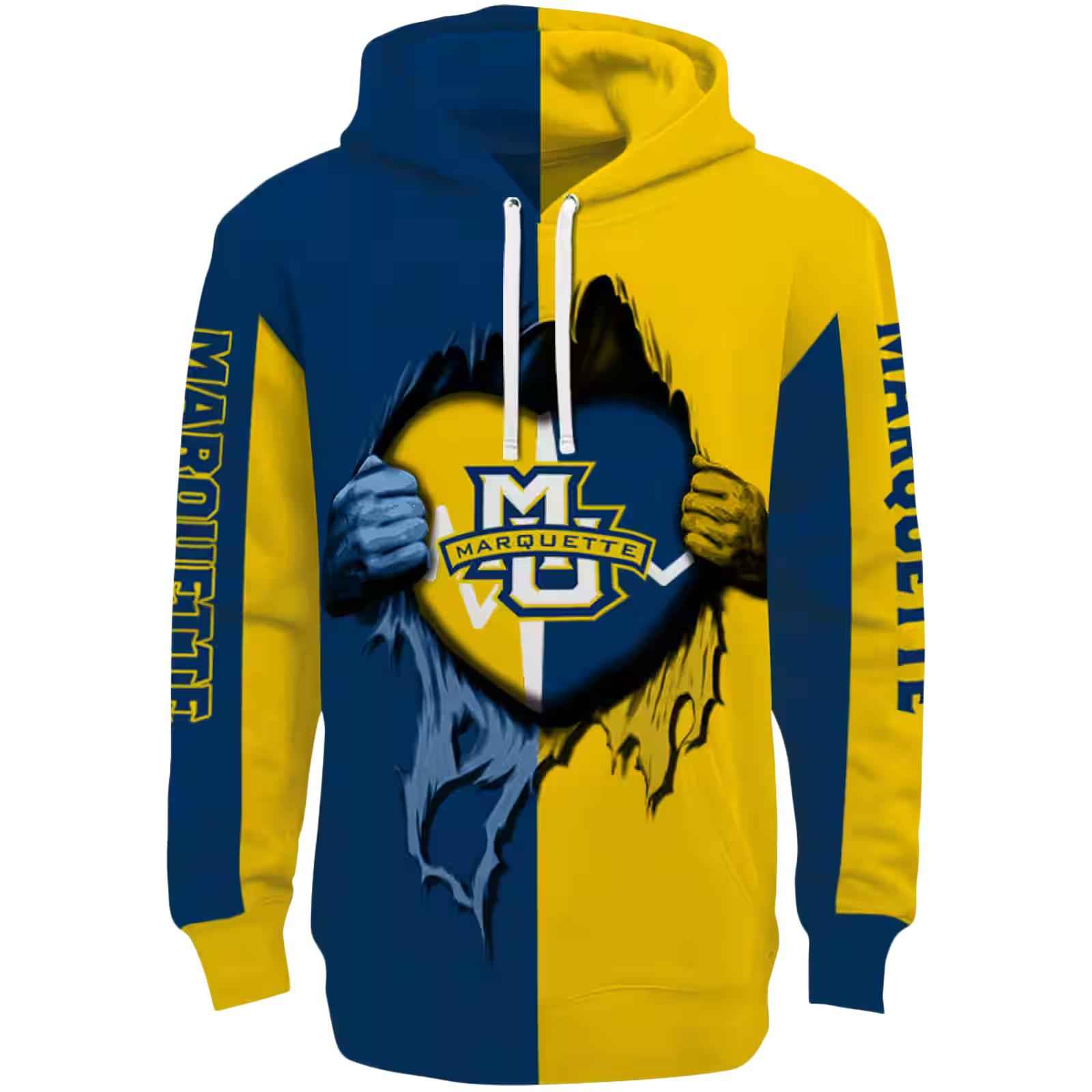 Marquette Golden Eagles Heartbeat Graphic Blue Hoodie