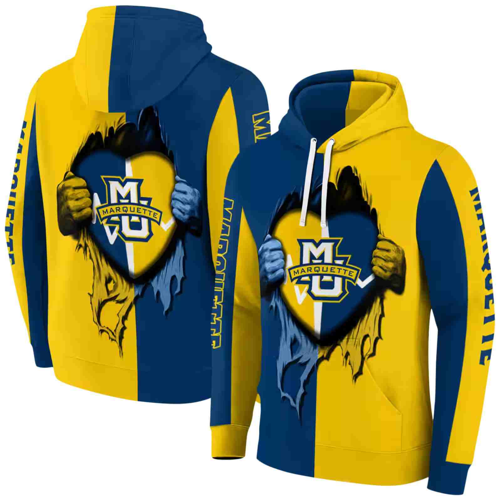 marquette golden eagles heartbeat graphic blue hoodie fashion forward