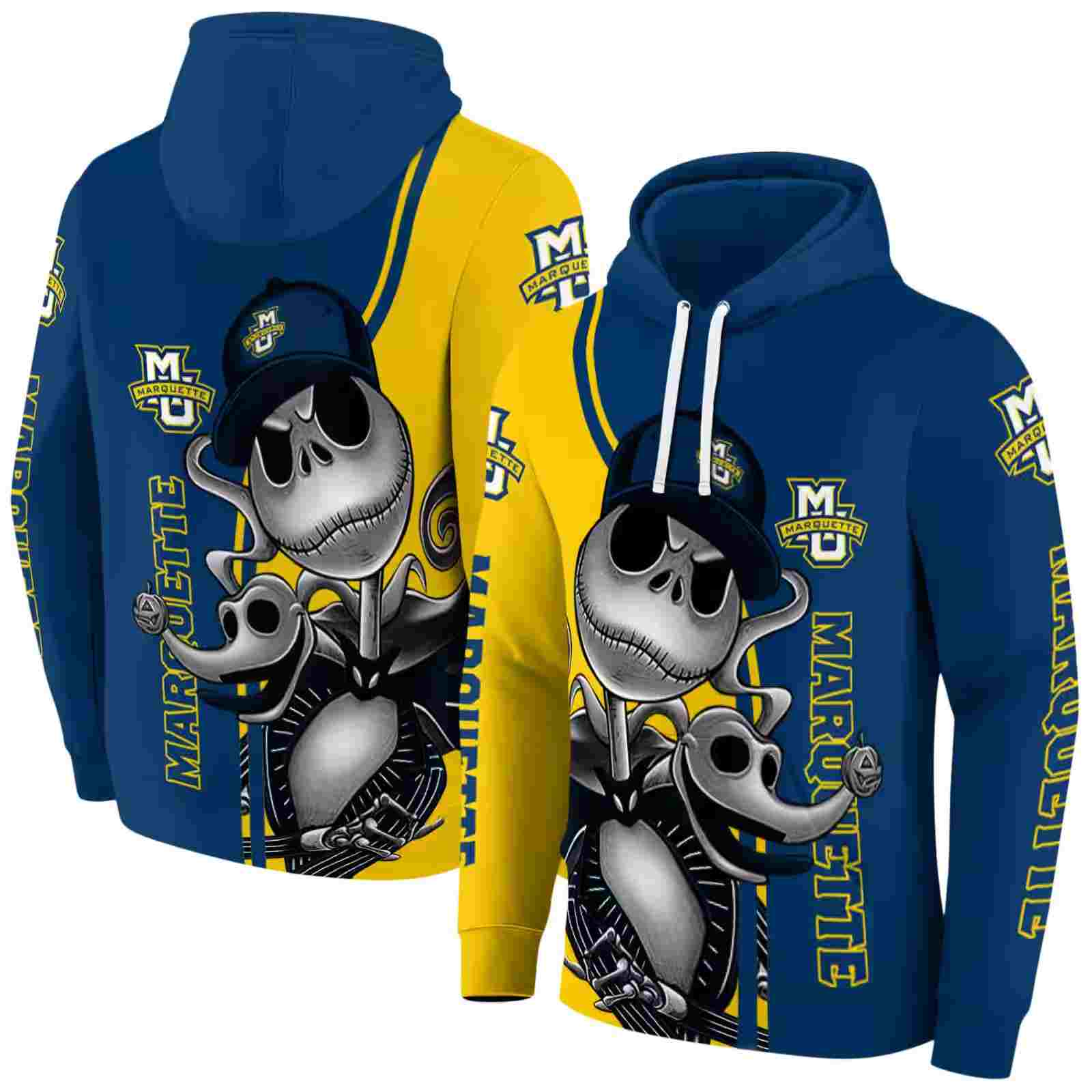 marquette golden eagles jack skellington blue hoodie fashion forward