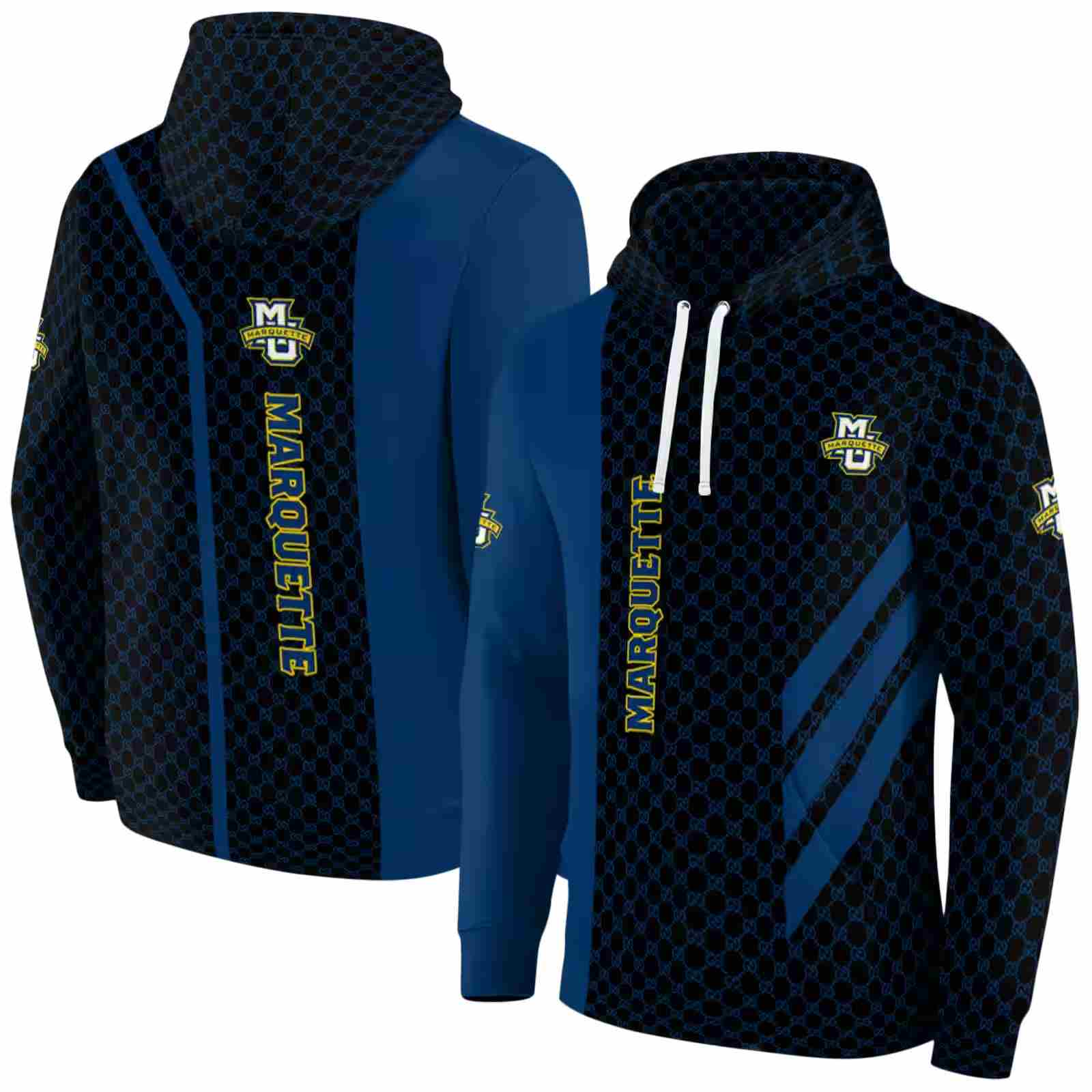 marquette golden eagles monogram pattern blue hoodie fashion forward