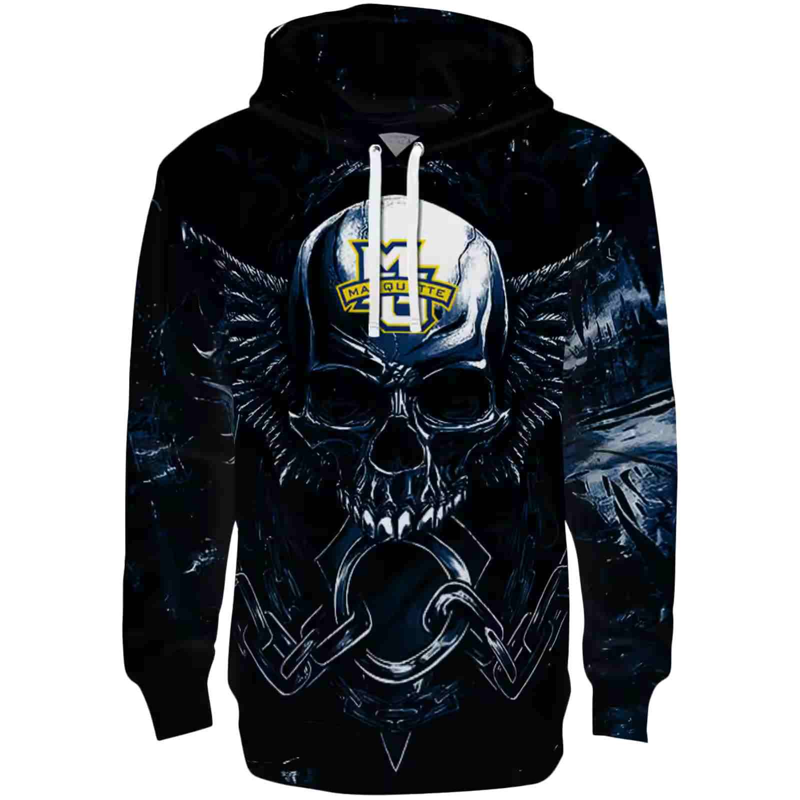 Marquette Golden Eagles Skull Artwork Blue Black Hoodie