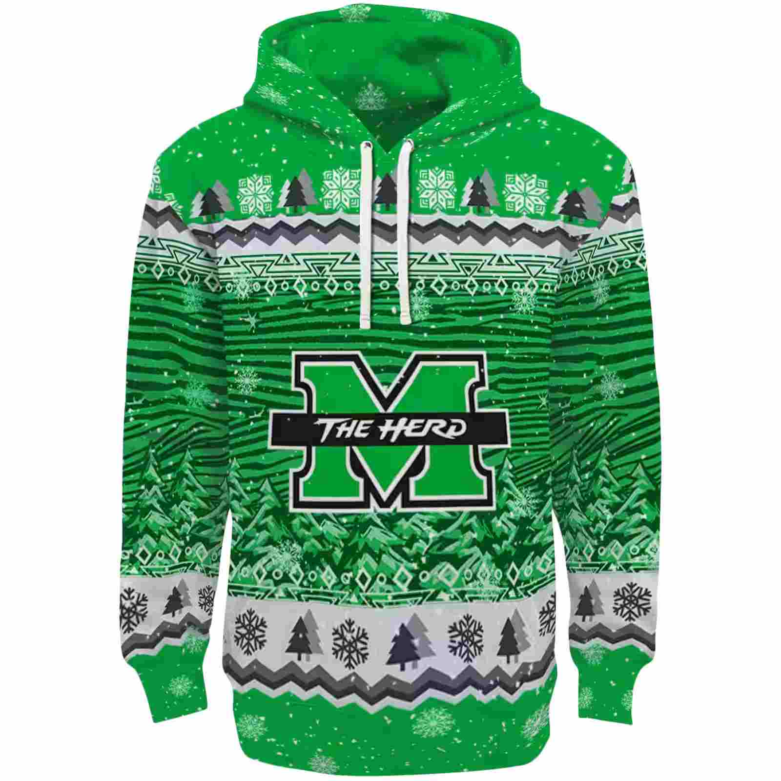 Marshall Thundering Herd Christmas Trees Green Hoodie