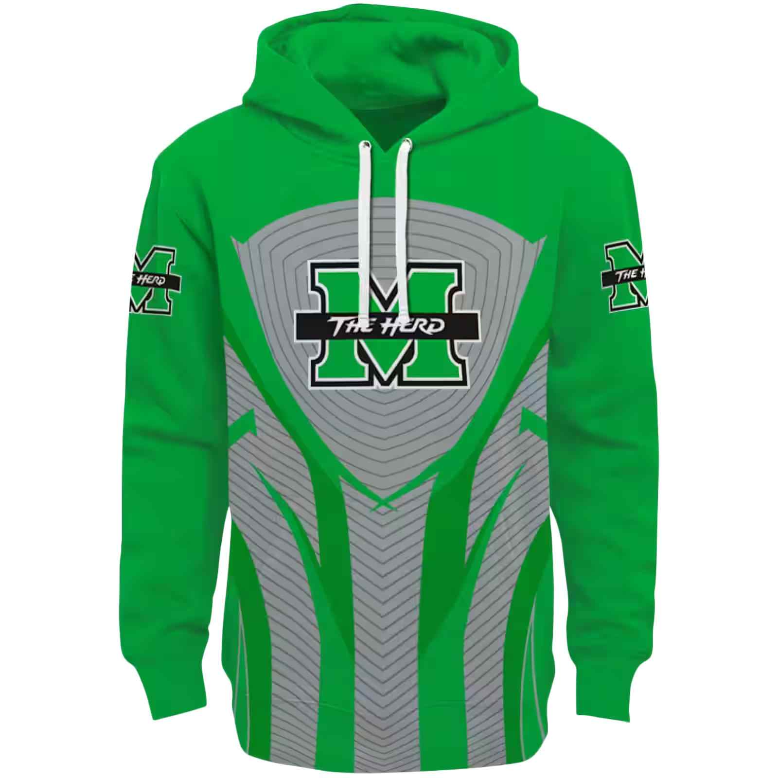 Marshall Thundering Herd Concentric Lines Green Black Hoodie