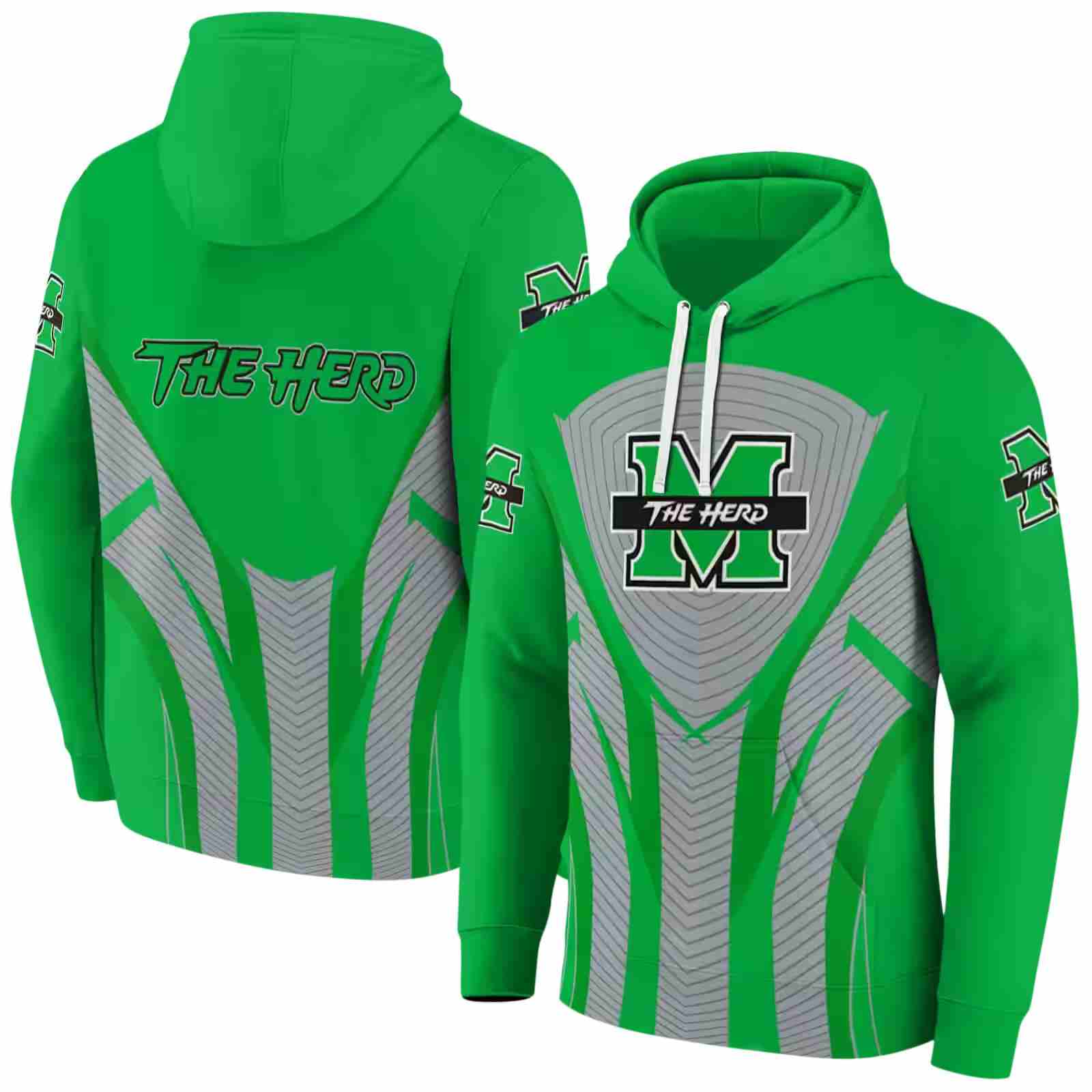 marshall thundering herd concentric lines green black hoodie fashion forward