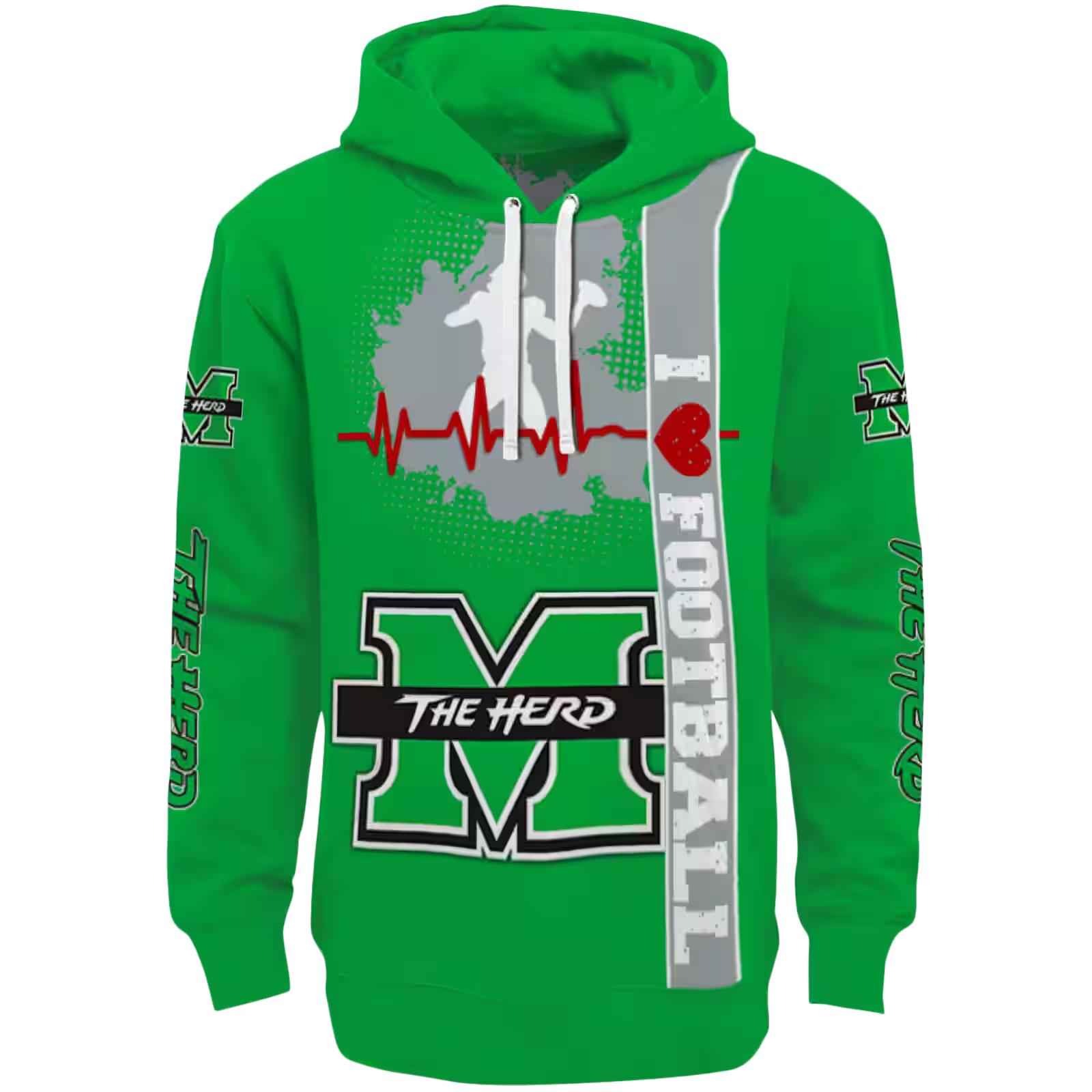 Marshall Thundering Herd Football Heartbeat Green Hoodie