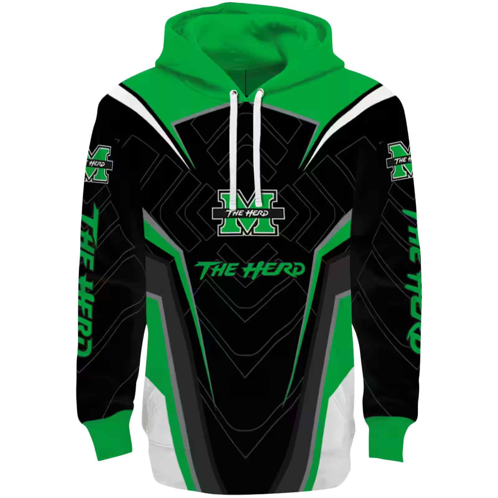 Marshall Thundering Herd Futuristic Pattern Green Black Hoodie