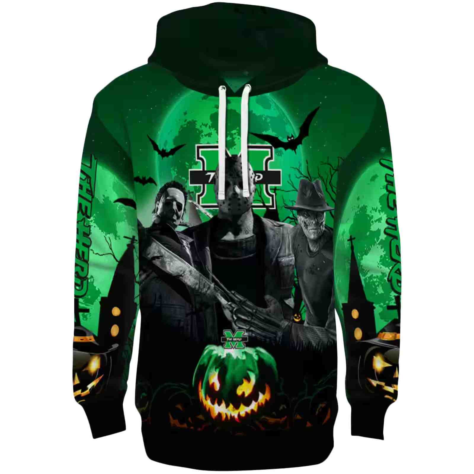 Marshall Thundering Herd Halloween Vibes Green Black Hoodie
