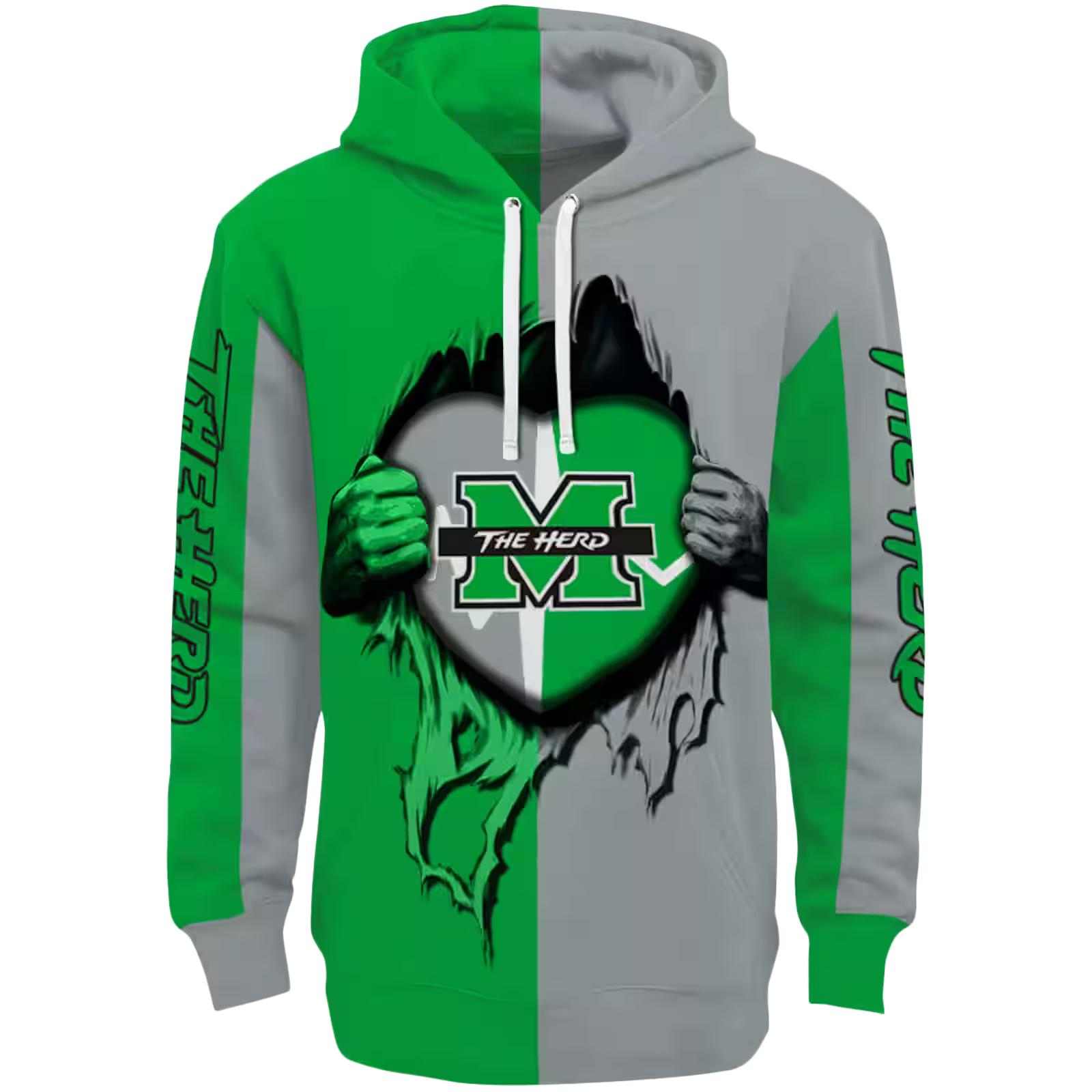 Marshall Thundering Herd Heartbeat Graphic Green Hoodie