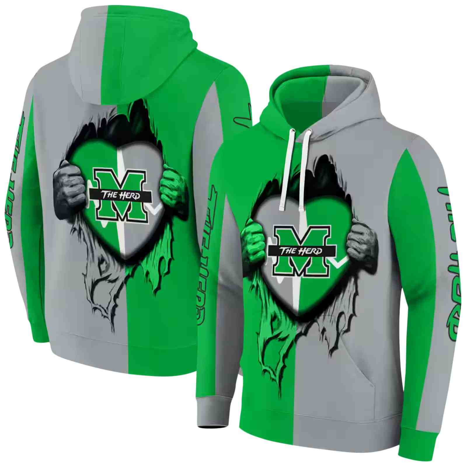 marshall thundering herd heartbeat graphic green hoodie fashion forward