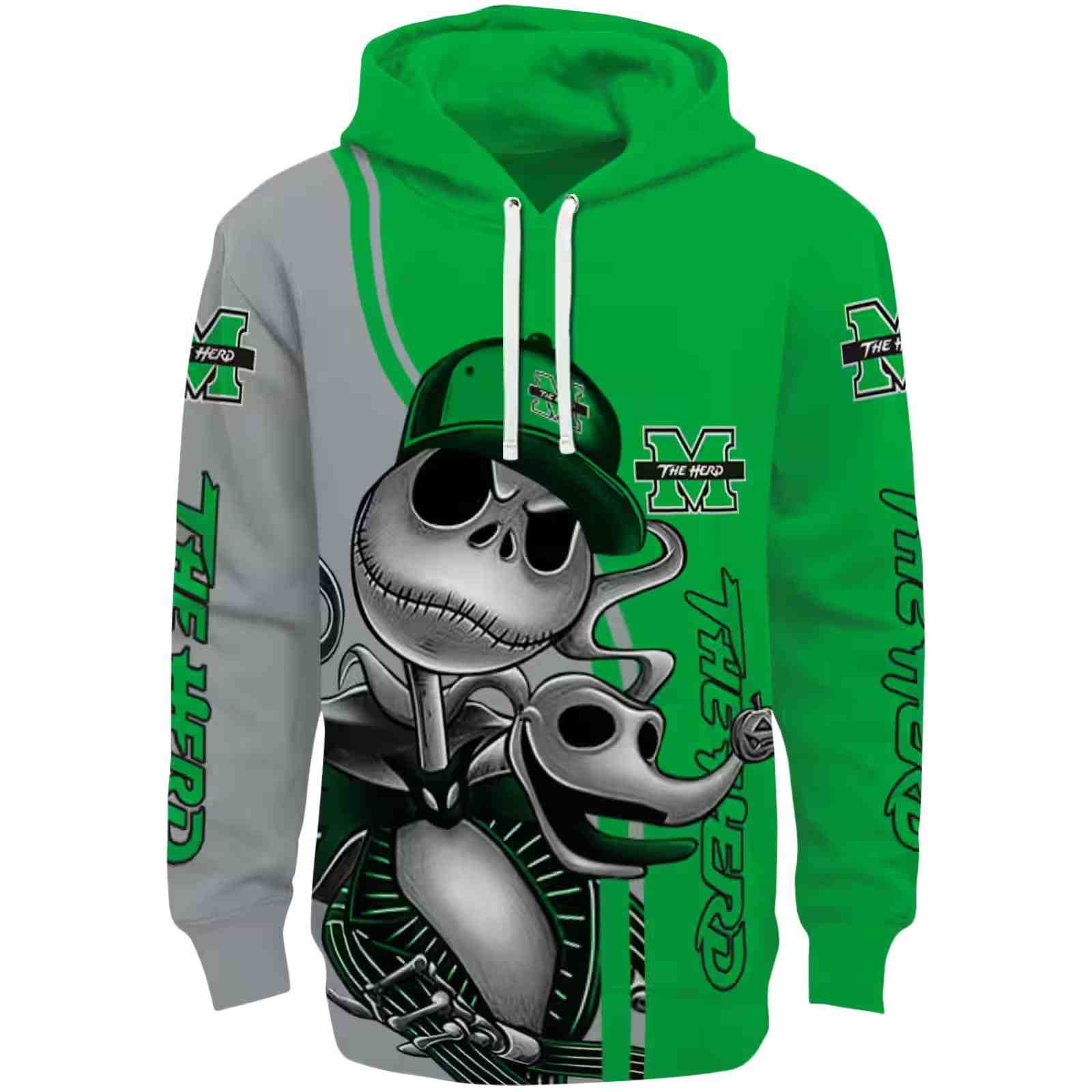 Marshall Thundering Herd Jack Skellington Green Hoodie