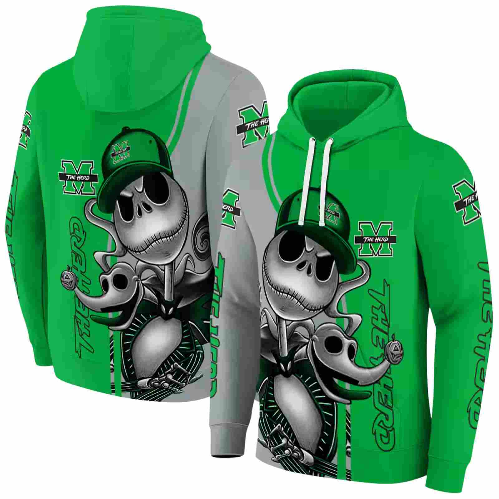 marshall thundering herd jack skellington green hoodie fashion forward