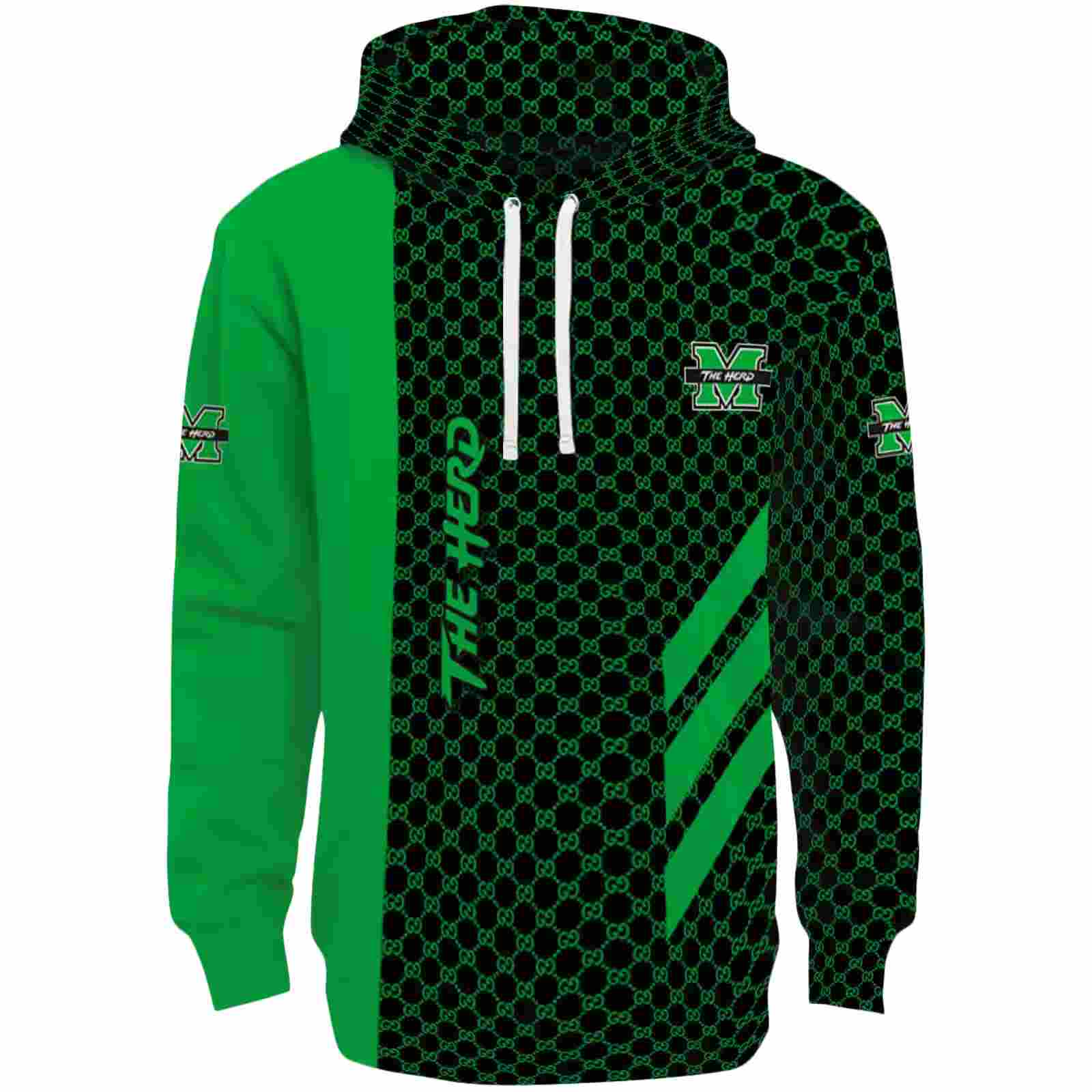 Marshall Thundering Herd Monogram Pattern Green Hoodie