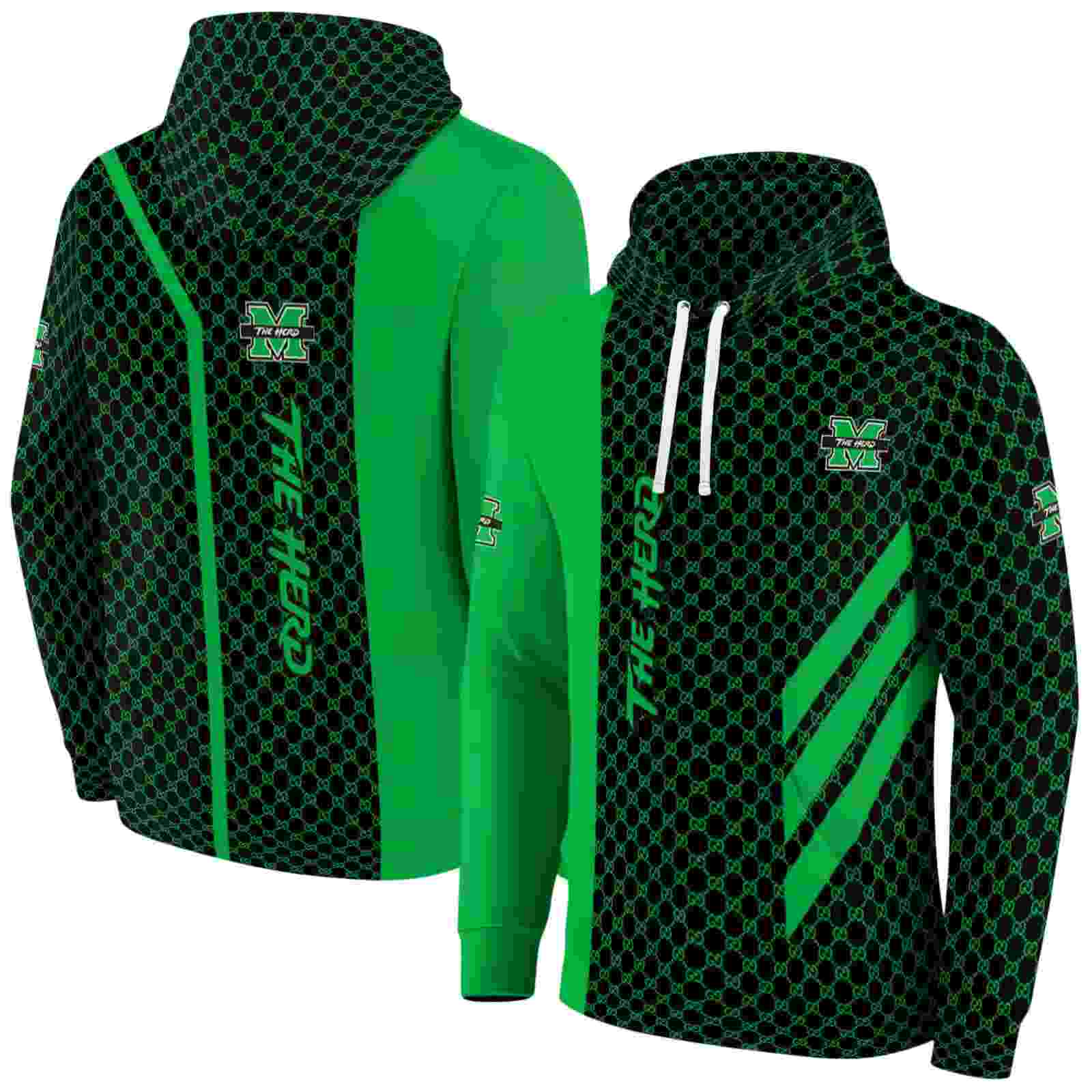 marshall thundering herd monogram pattern green hoodie fashion forward