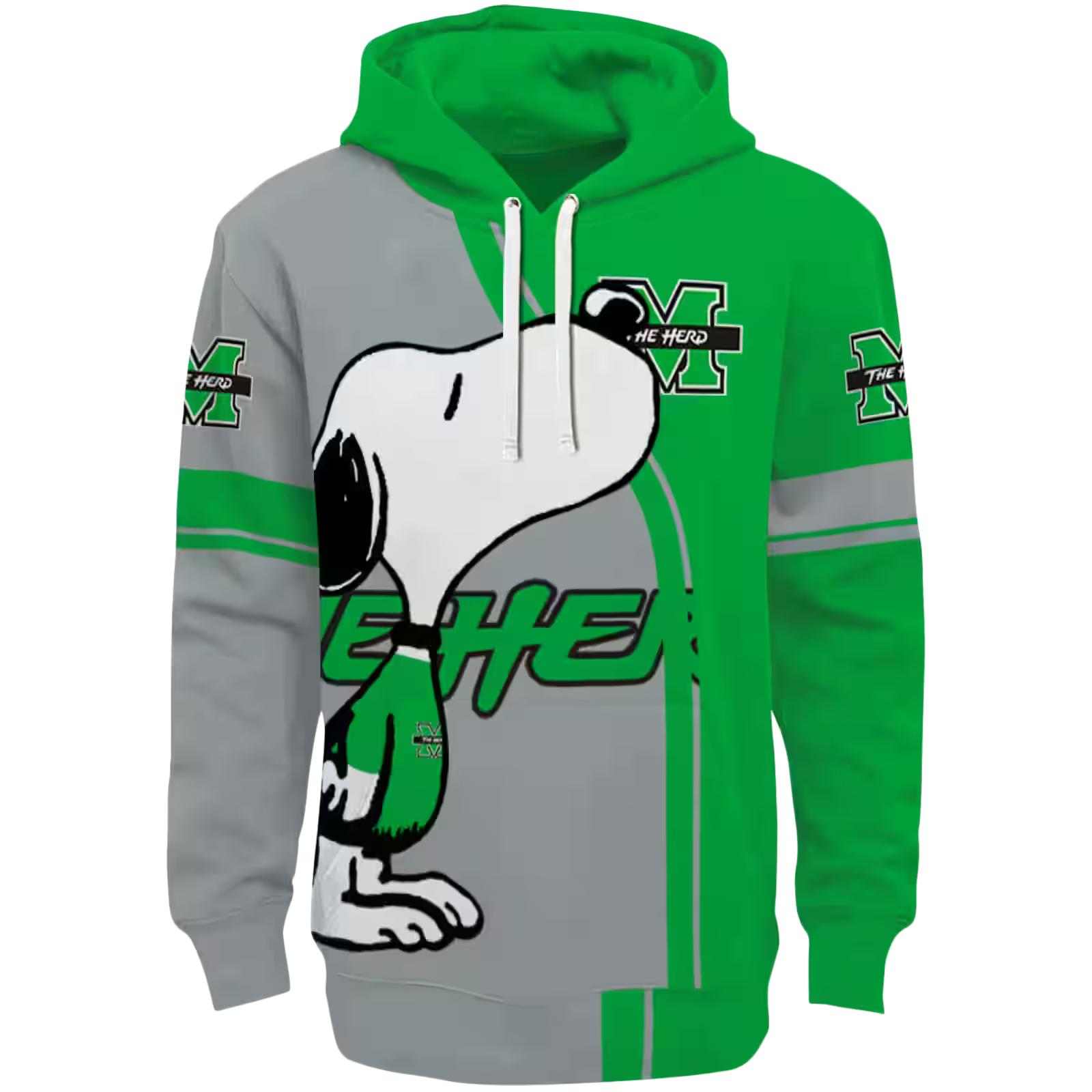 Marshall Thundering Herd Playful Snoopy Green Hoodie
