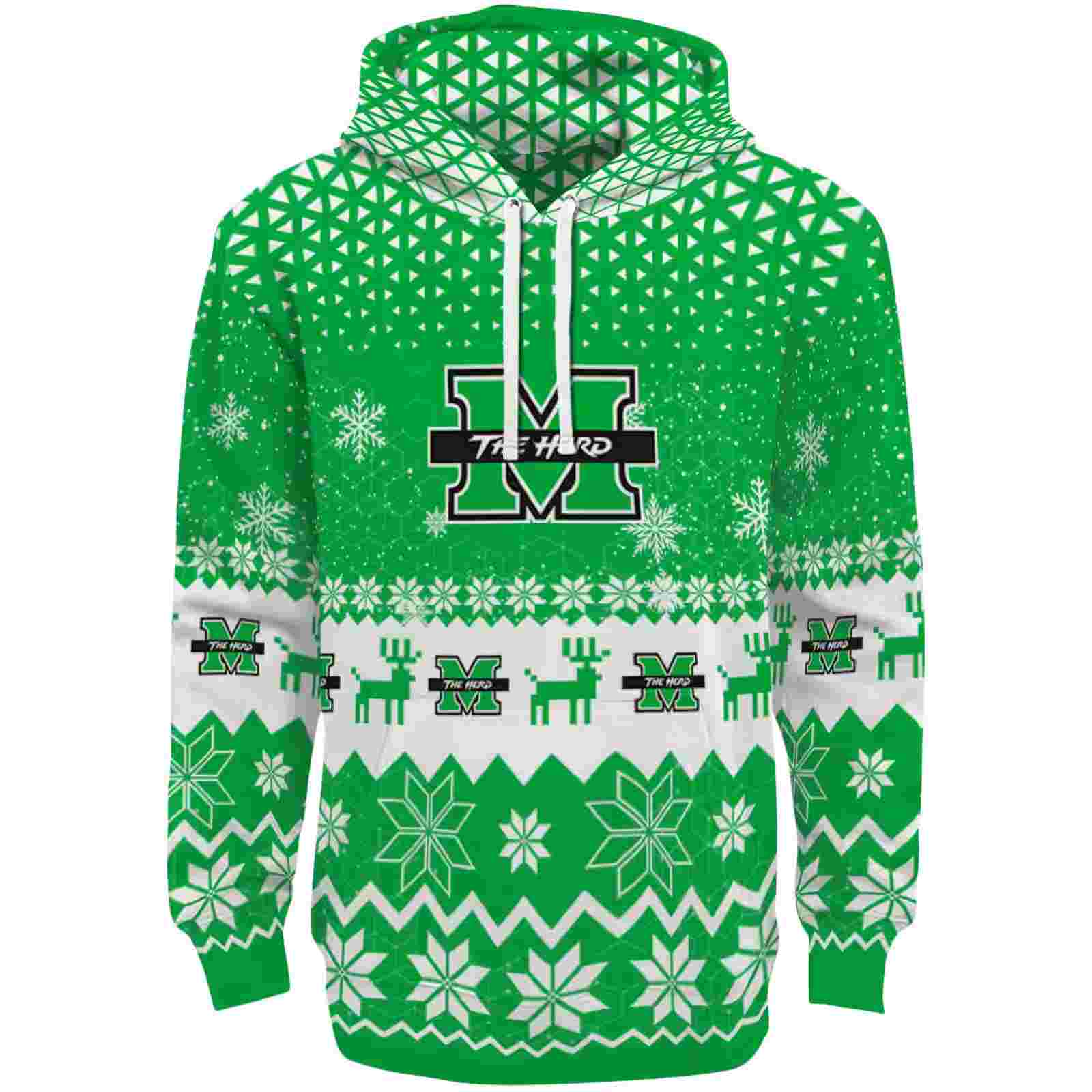 Marshall Thundering Herd Reindeer Motif Green Hoodie