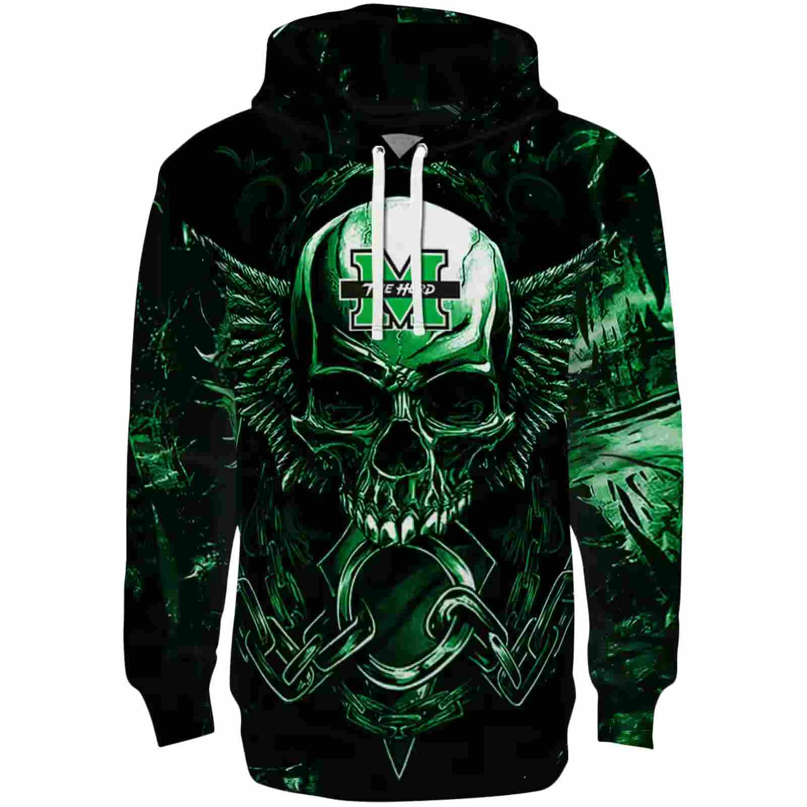 Marshall Thundering Herd Skull Artwork Green Black Hoodie