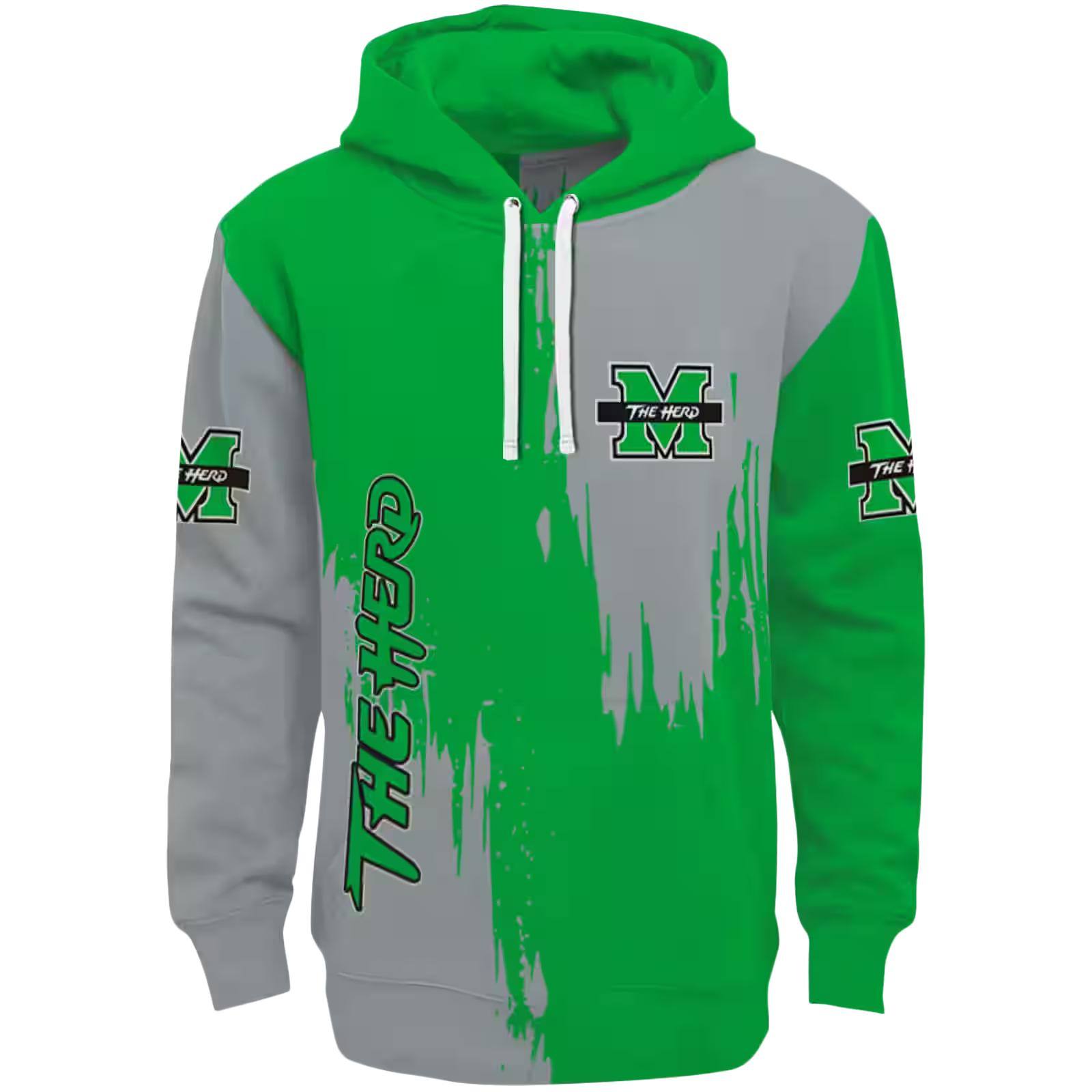 Marshall Thundering Herd Splatter Effect Green Hoodie