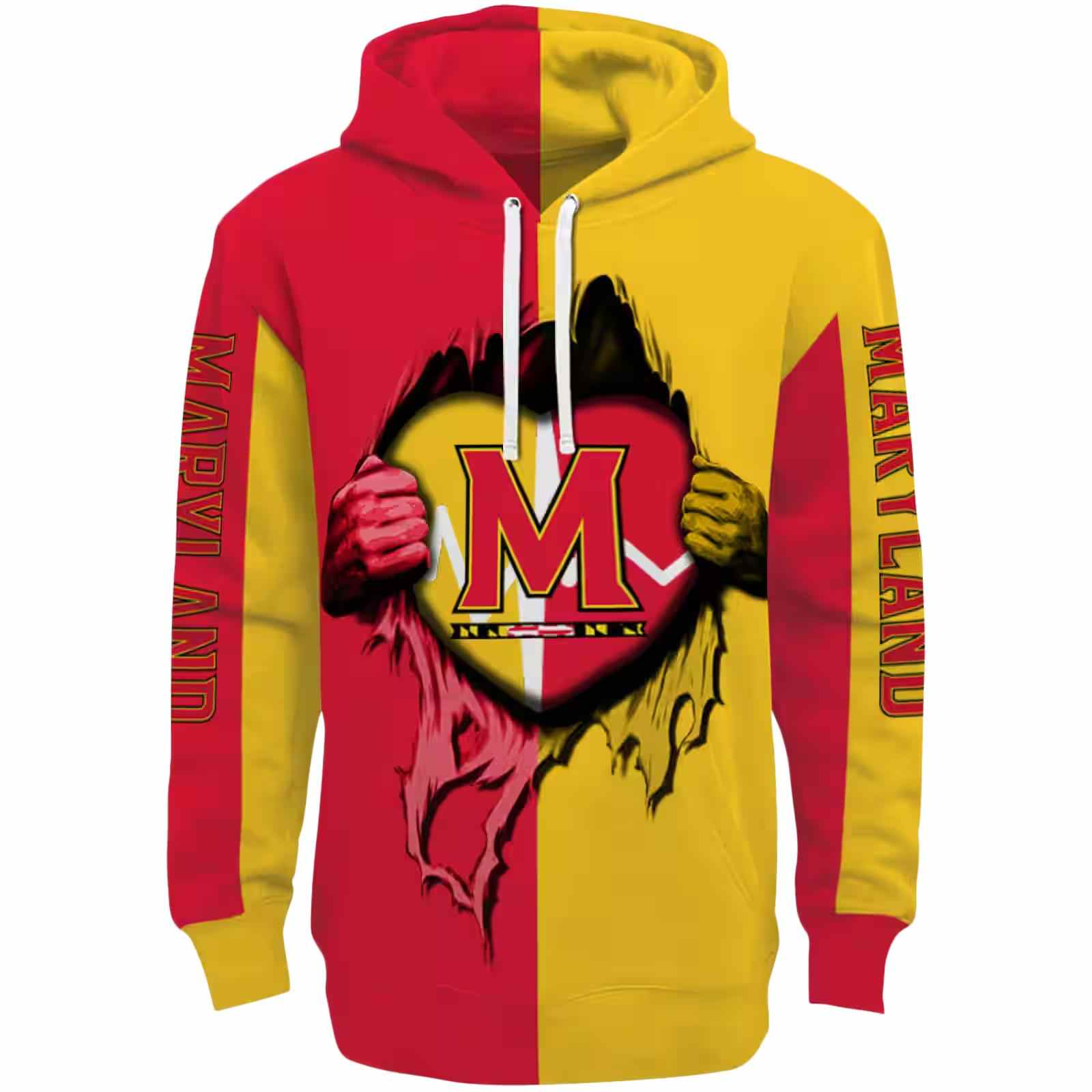 Maryland Terrapins Heartbeat Graphic Red Hoodie