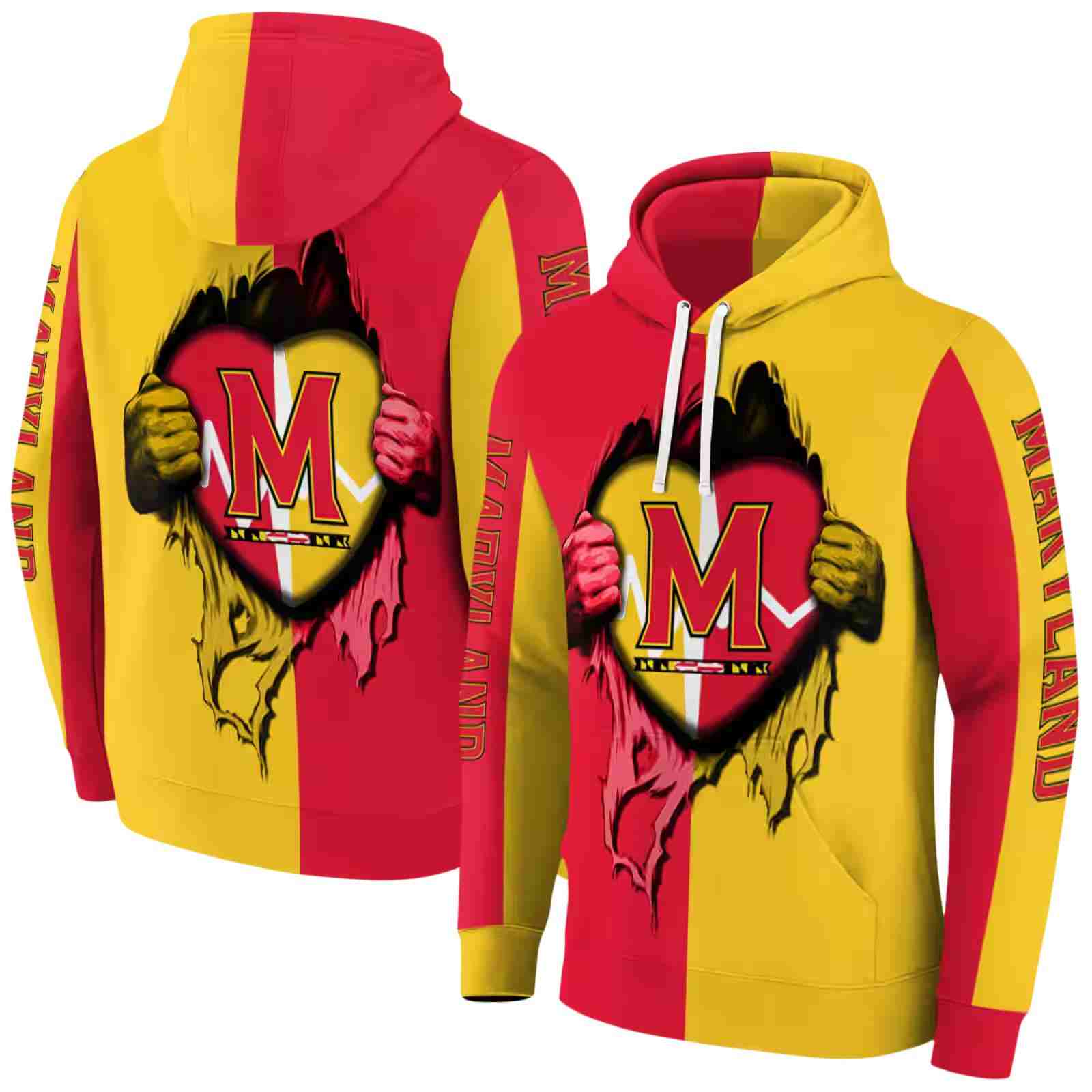 maryland terrapins heartbeat graphic red hoodie fashion forward