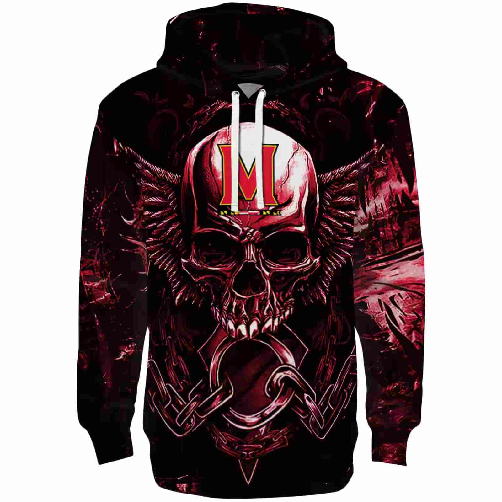 Maryland Terrapins Skull Artwork Red Black Hoodie