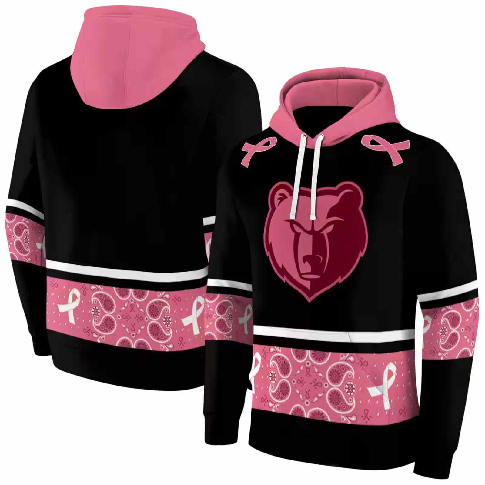 memphis grizzlies awareness ribbon black pink hoodie fashion forward