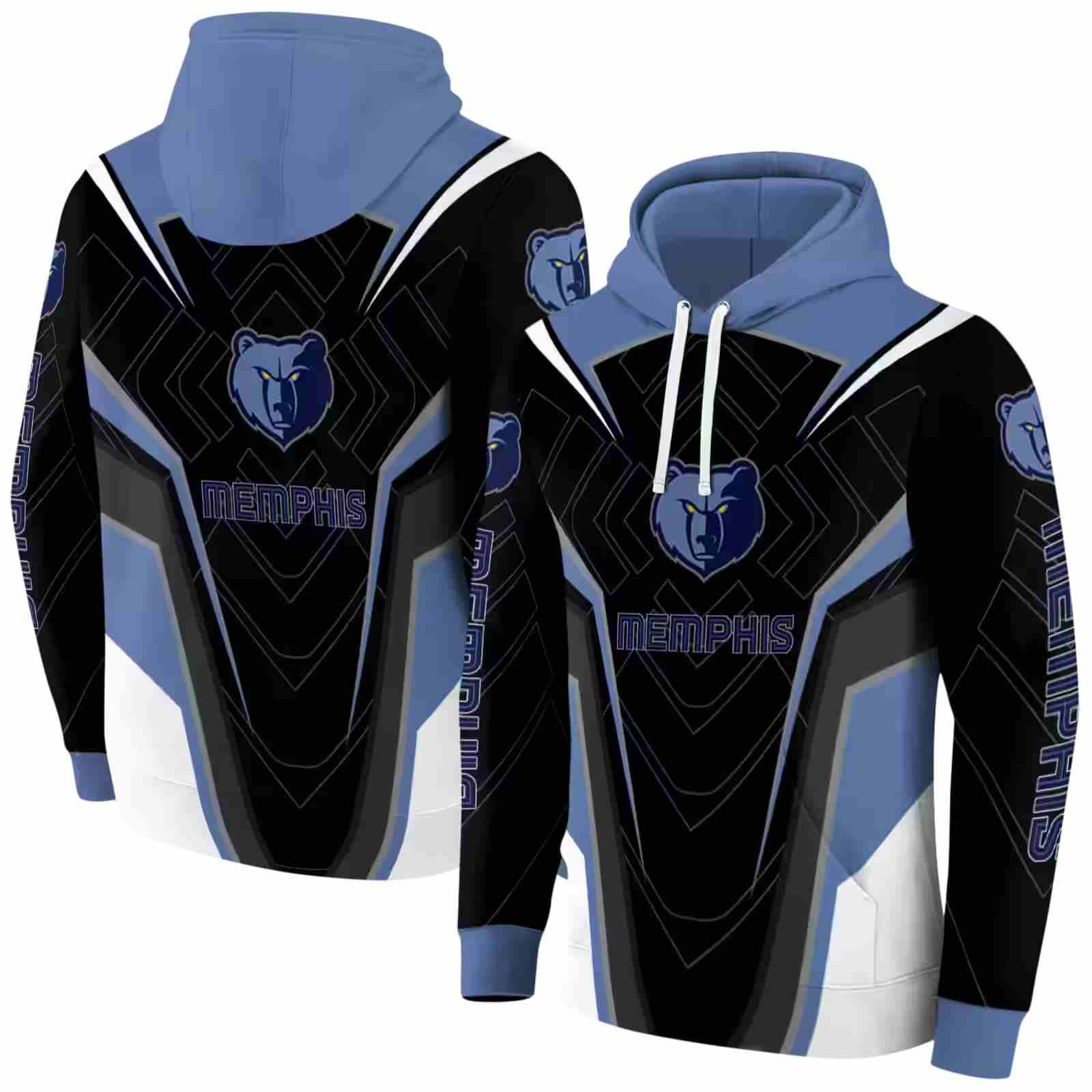 memphis grizzlies futuristic pattern blue black hoodie fashion forward