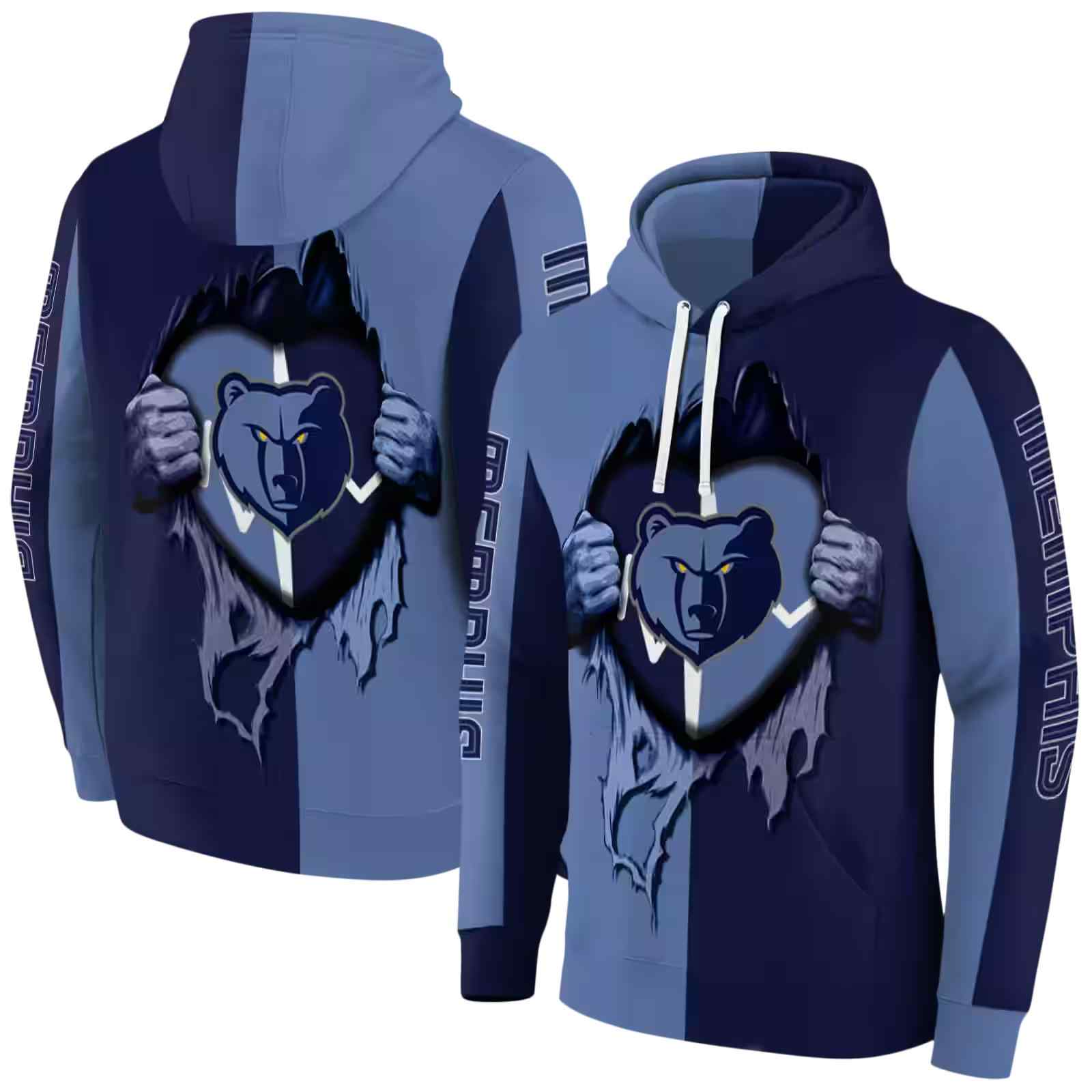 memphis grizzlies heartbeat graphic blue hoodie fashion forward