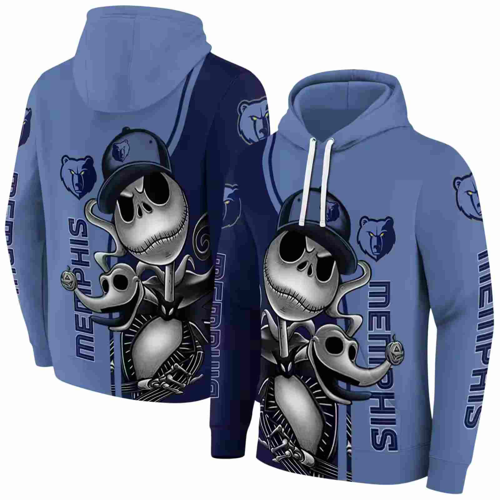 memphis grizzlies jack skellington blue hoodie fashion forward