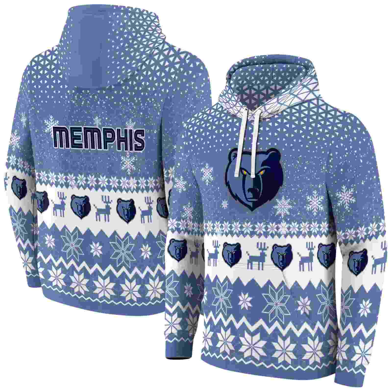 memphis grizzlies reindeer motif blue hoodie fashion forward