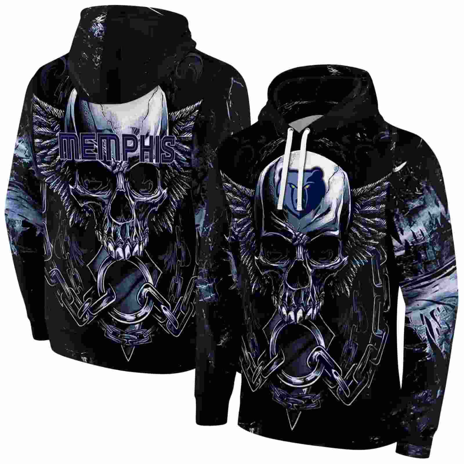 memphis grizzlies skull artwork blue black hoodie fashion forward