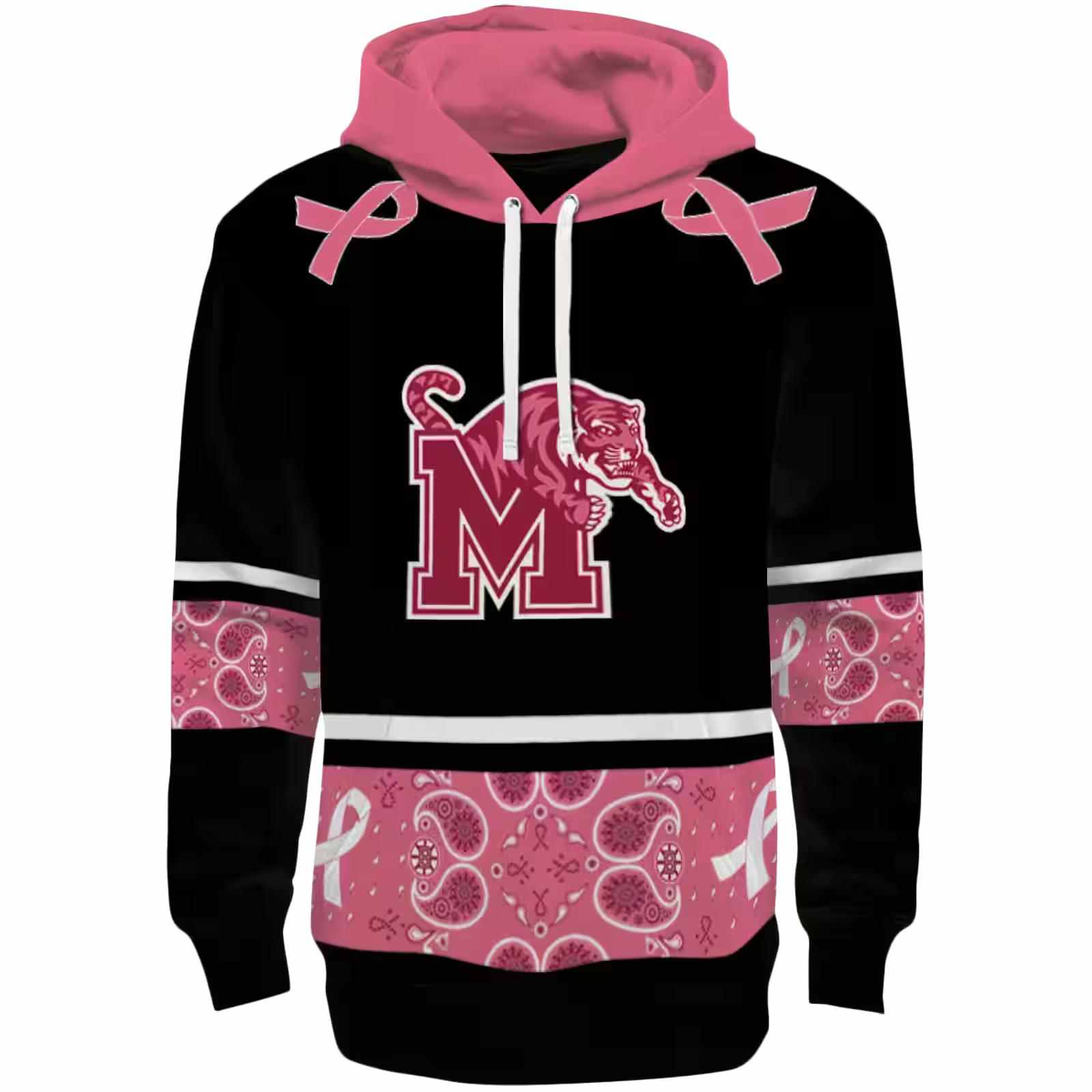 Memphis Tigers Awareness Ribbon Black Pink Hoodie