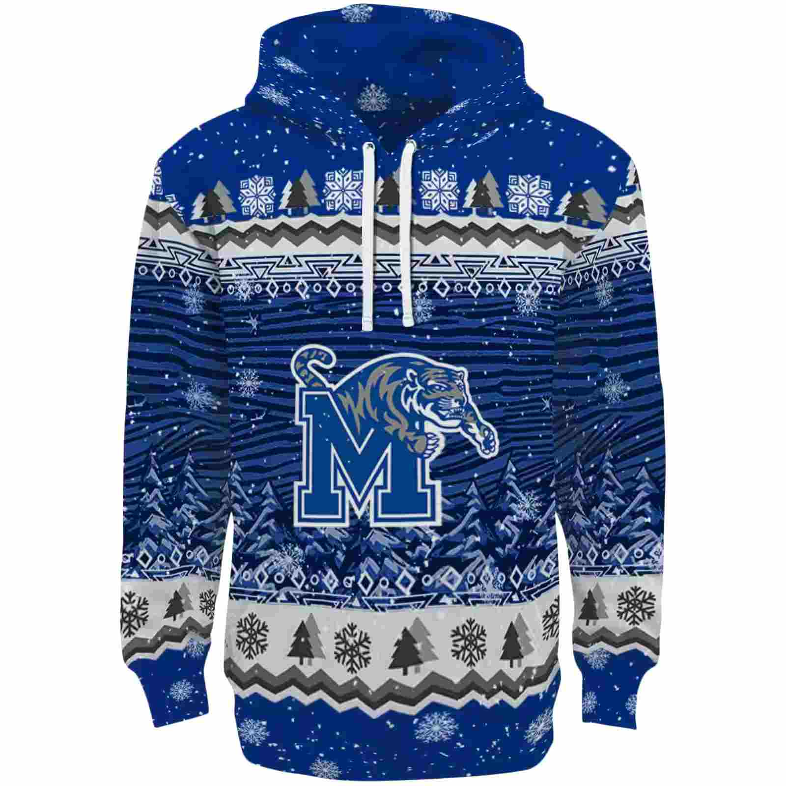 Memphis Tigers Christmas Trees Blue Hoodie