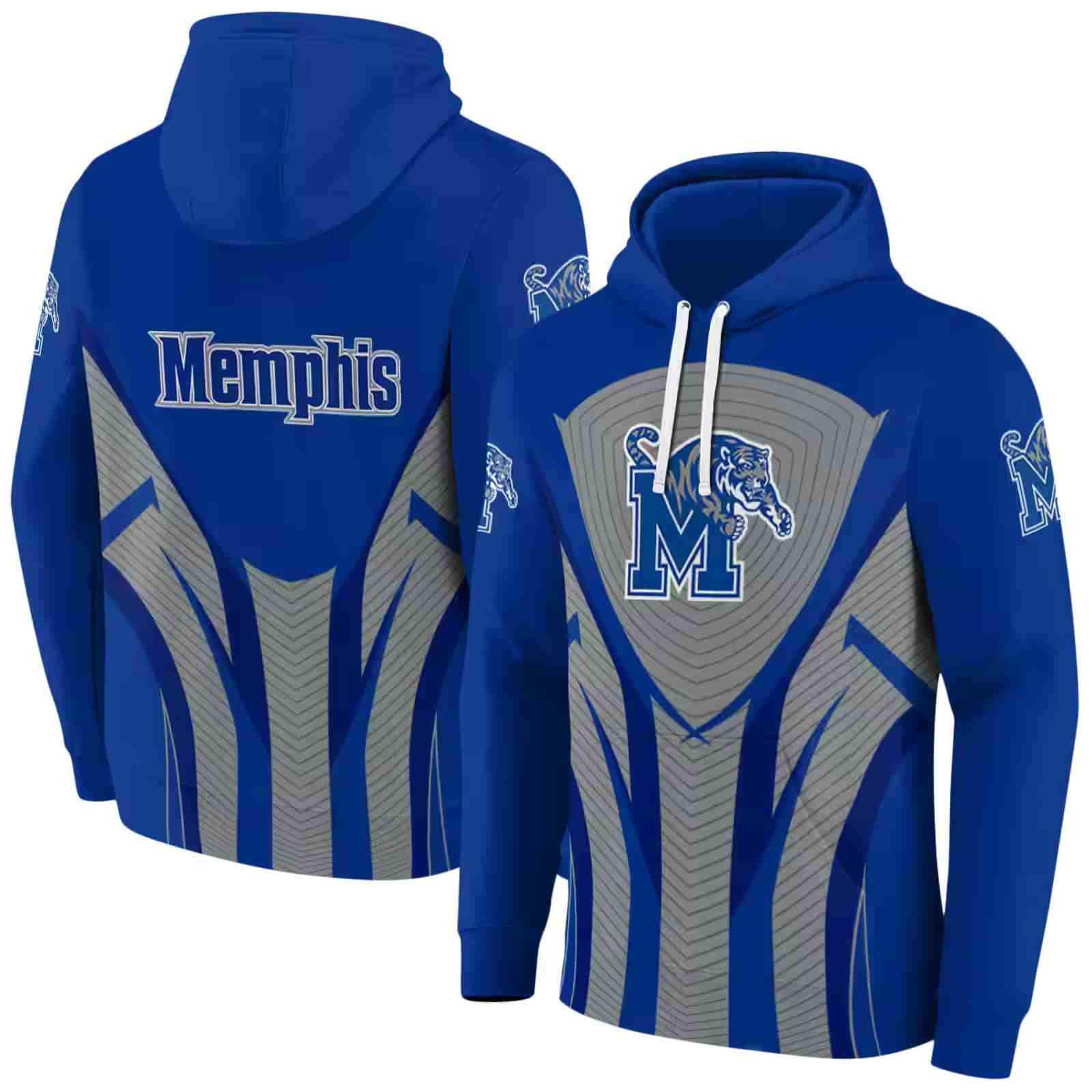 memphis tigers concentric lines blue black hoodie fashion forward