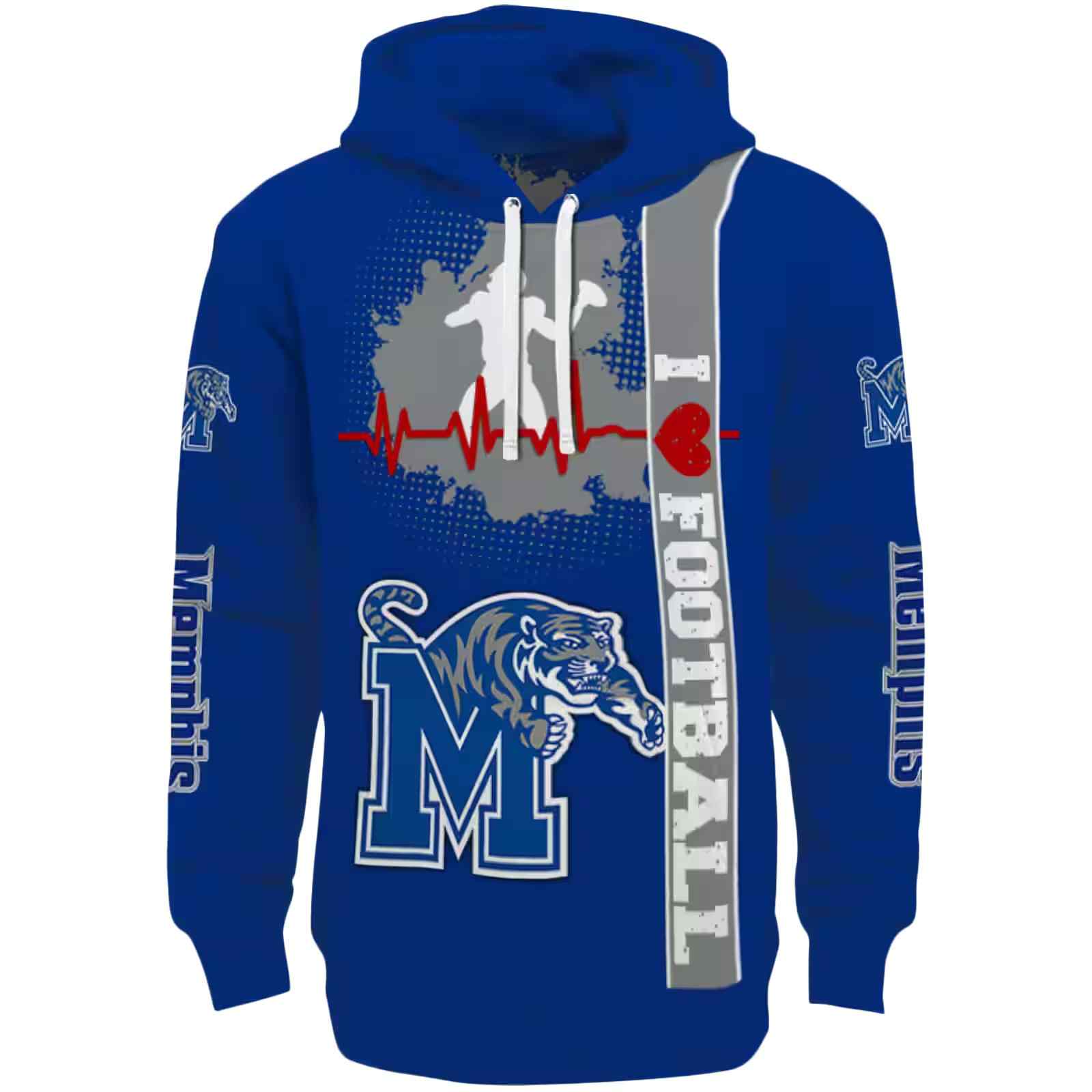 Memphis Tigers Football Heartbeat Blue Hoodie