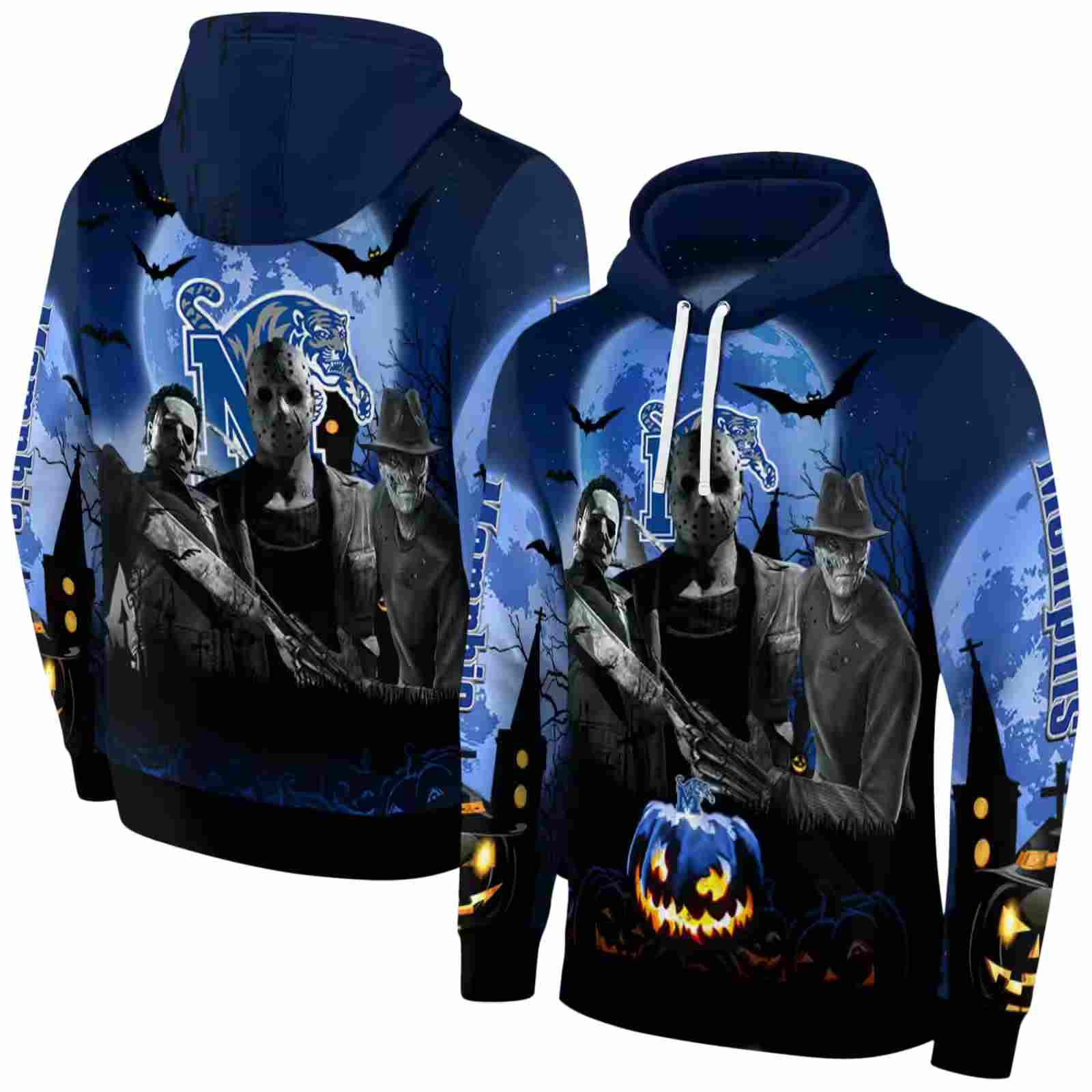 memphis tigers halloween vibes blue black hoodie fashion forward