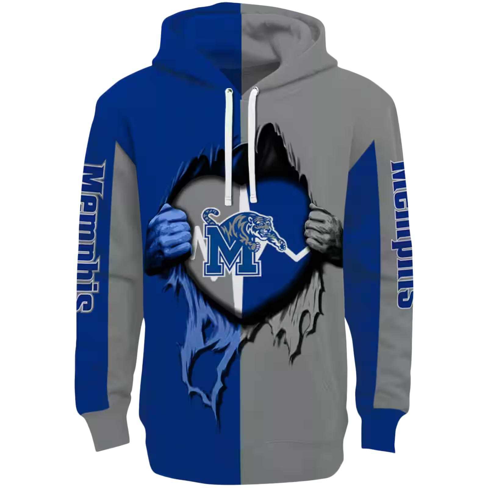 Memphis Tigers Heartbeat Graphic Blue Hoodie