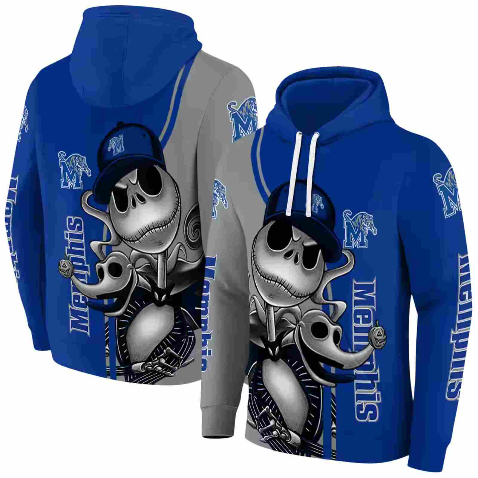 memphis tigers jack skellington blue hoodie fashion forward