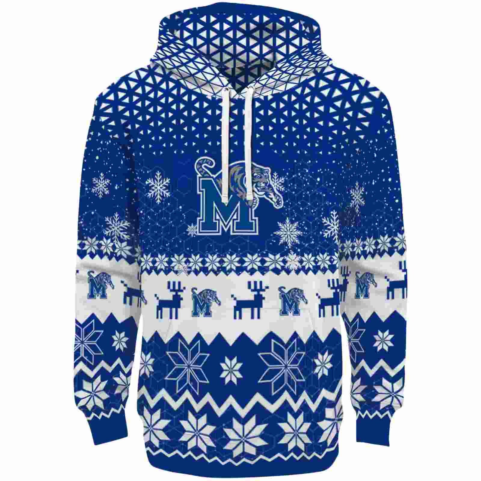 Memphis Tigers Reindeer Motif Blue Hoodie