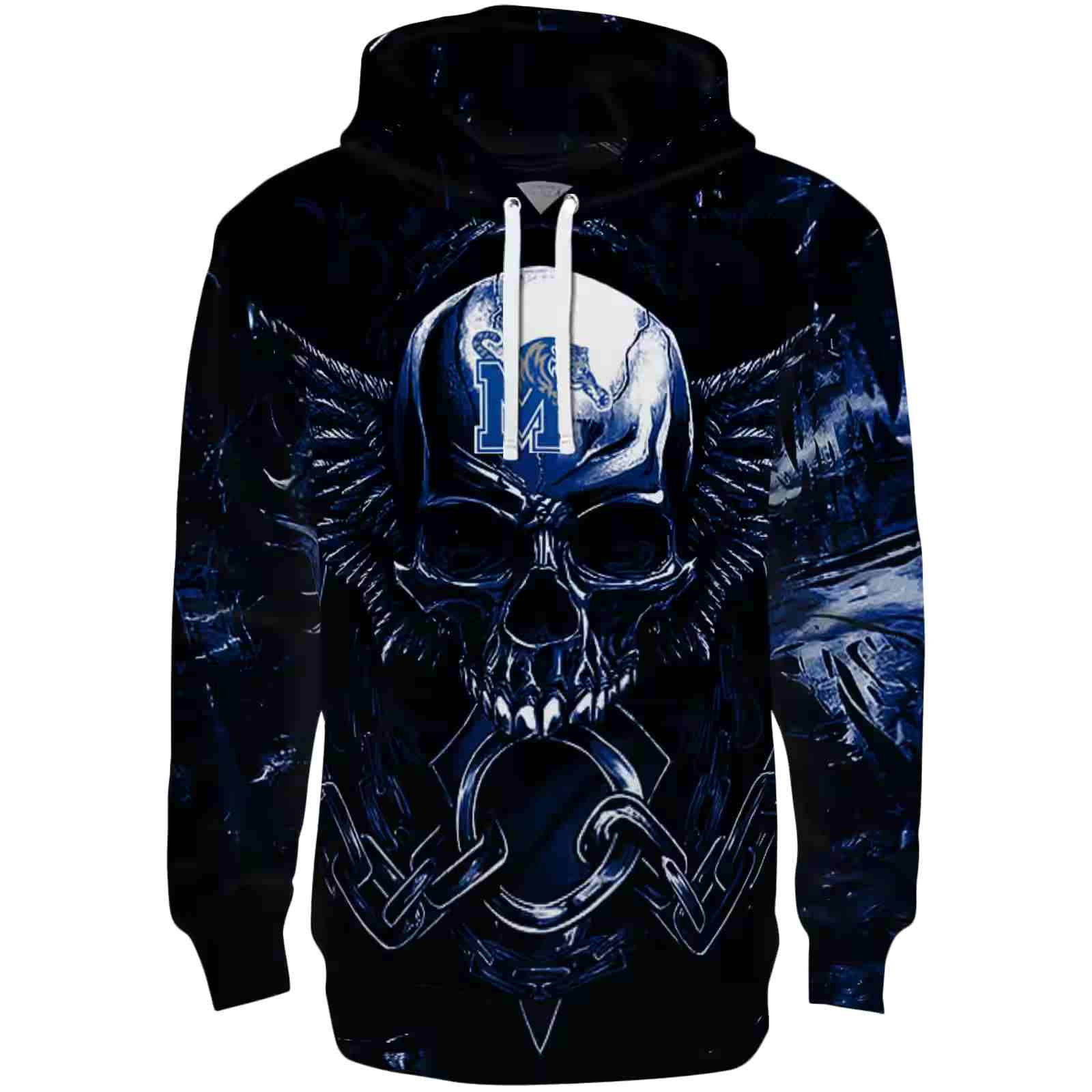 Memphis Tigers Skull Artwork Blue Black Hoodie