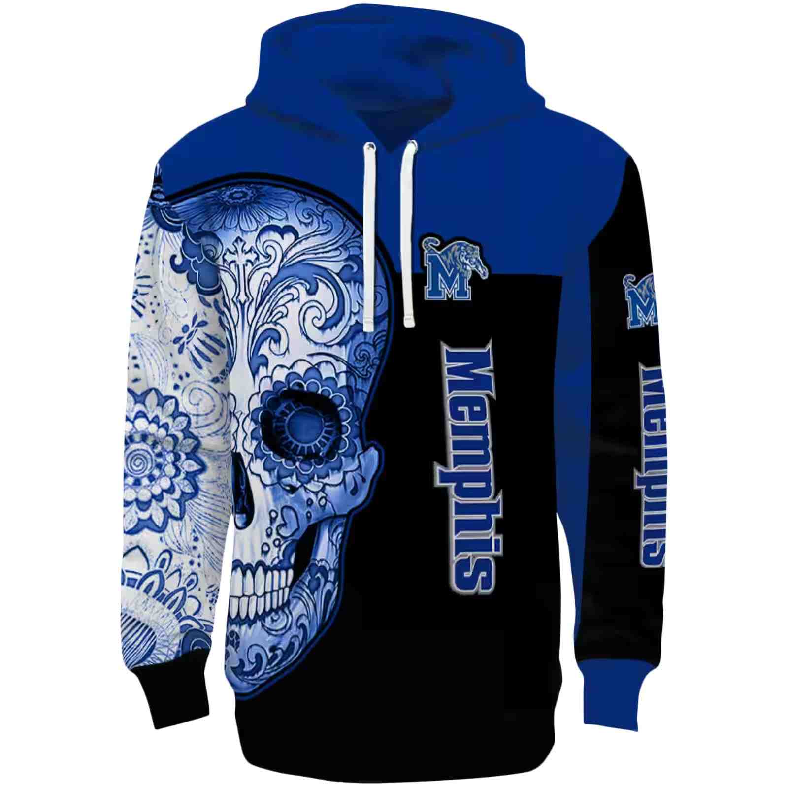 Memphis Tigers Sugar Skull Blue Black Hoodie