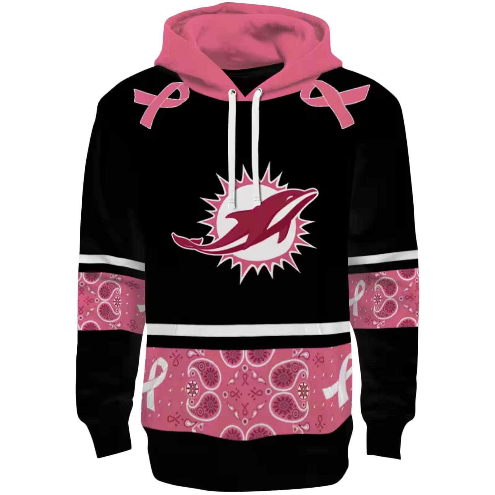 Miami Dolphins Awareness Ribbon Black Pink Hoodie