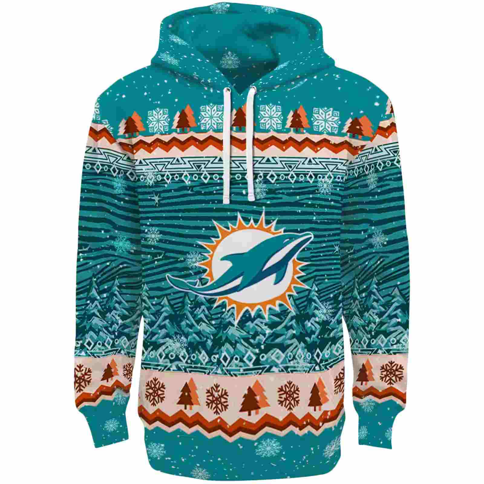 Miami Dolphins Christmas Trees Aqua Hoodie