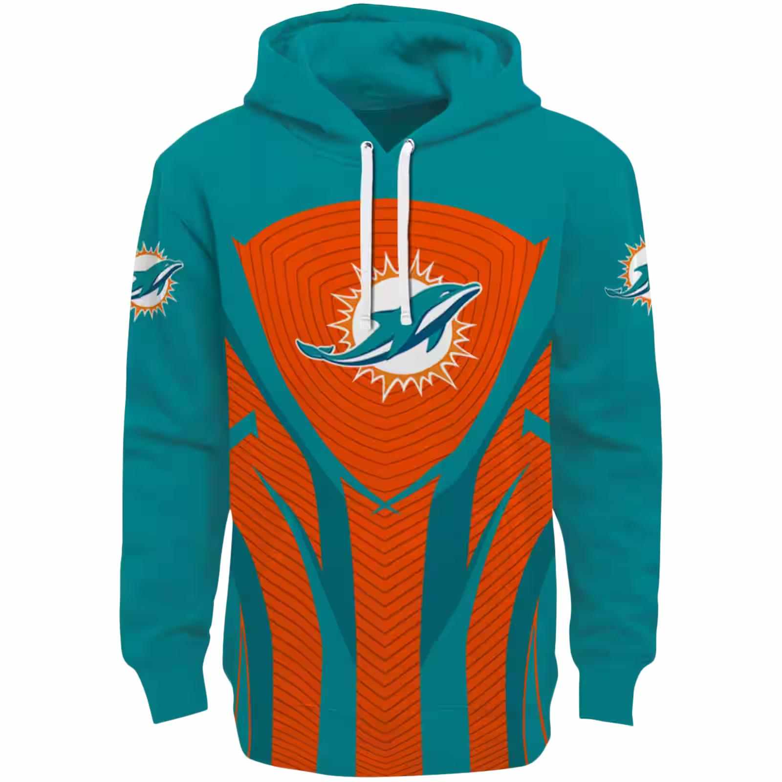 Miami Dolphins Concentric Lines Aqua Black Hoodie